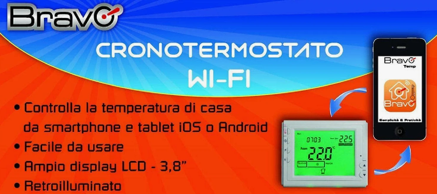 Bravò 93003102 CRONOTERMOSTATO DIGITALE WIFI Cronotermostato Digitale Wifi, Bianco