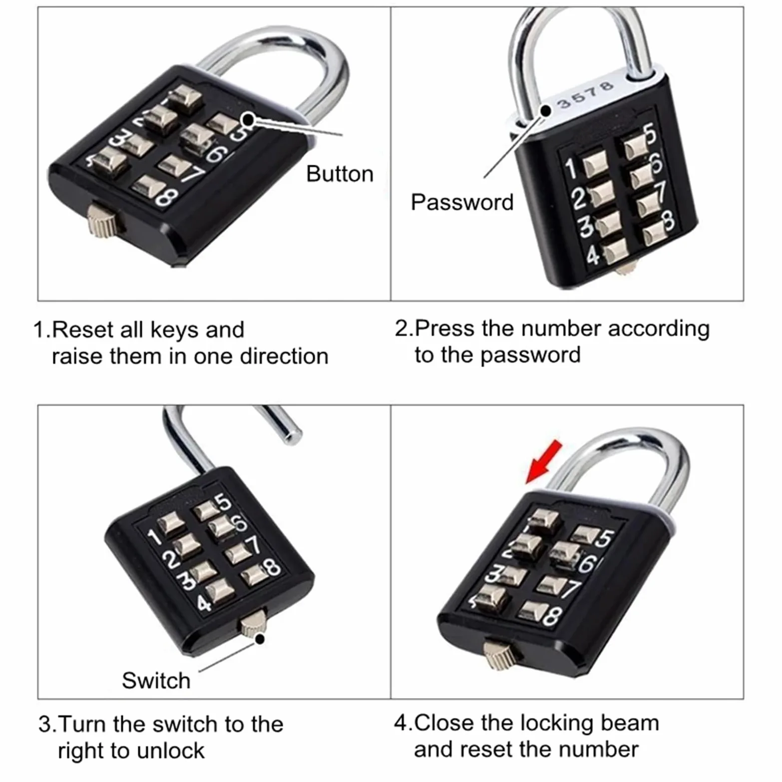 Lucchetto a combinazione Lucchetto a combinazione con codice password a 8 cifre Valigia in lega di zinco for bagaglio Codice da viaggio Smart Lock chiave Blocco antifurto(10 PCS WHITE)