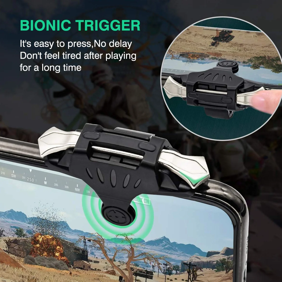 Newseego Trigger di Gioco Mobili PUBG, Controller Sensible per Smartphone L1R1 Pulsante di Gioco di Shoot&Aim Accessori di Telefono per Knives Out/PUBG/Rules of Survival per Android e iOS(1 Paio)-Nero