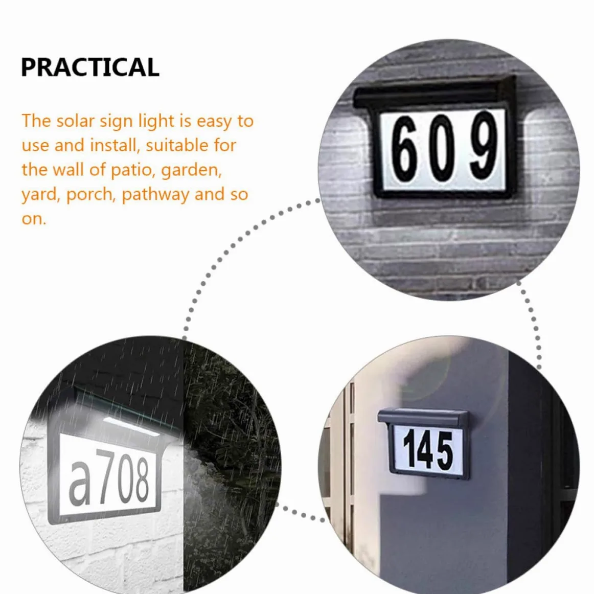 Targa Numero Civico Solare LED 6 Lampade 1, 2v 600mah per Esterni | Polisilicio e Plastica Nera, Controllo Luce, Copertura Ampia per Giardino e Cortile