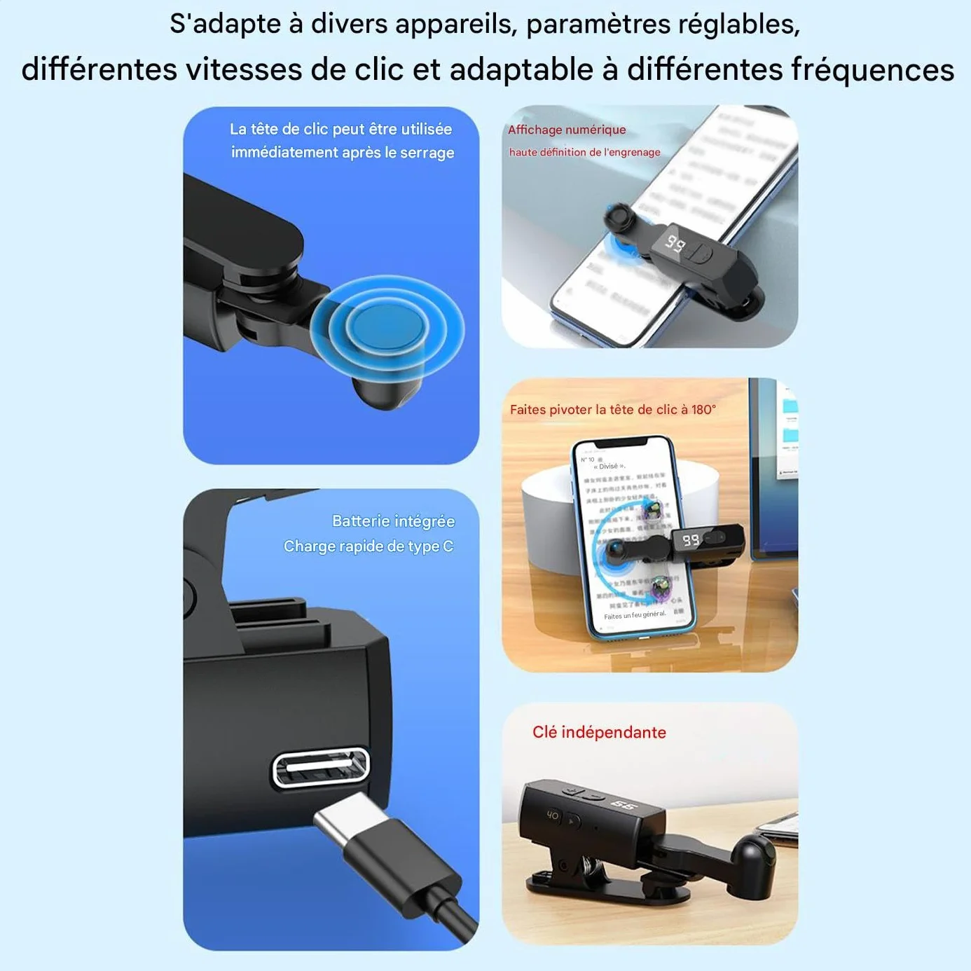 Cliqueur Automatico dello Schermo - Tapper Schermo a Velocità Regolabile,Dispositivo di Tap Wireless a Movimento Rapido per Video, Scorrimento, App di Shopping e Live Streaming