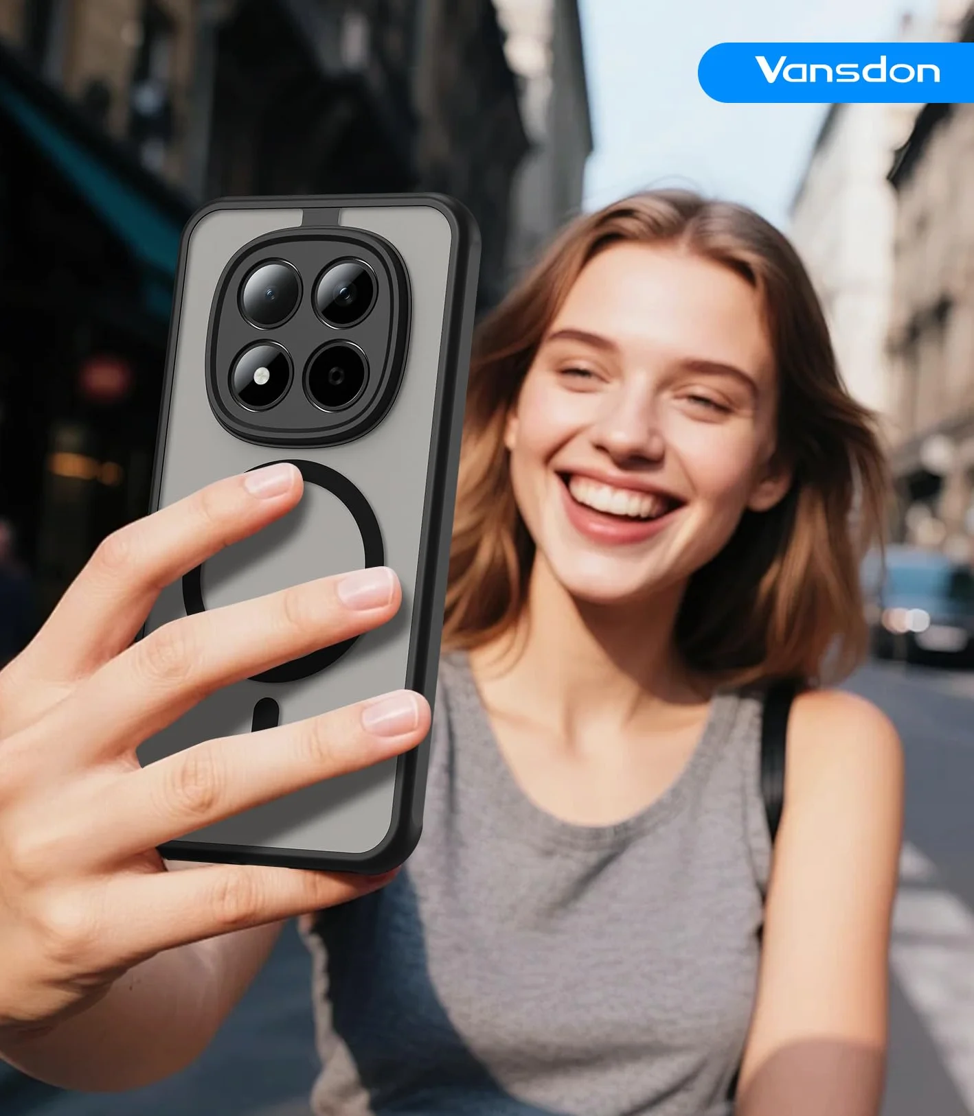 Vansdon Cover Magnetica per Xiaomi Redmi Note 15 Pro 5G con 1 Pezzi Vetro Temperato, Compatibile con Magsafe, Protezione anticaduta livello militare, Cover Traslucida Opaca Sottile Antiurto-Nero