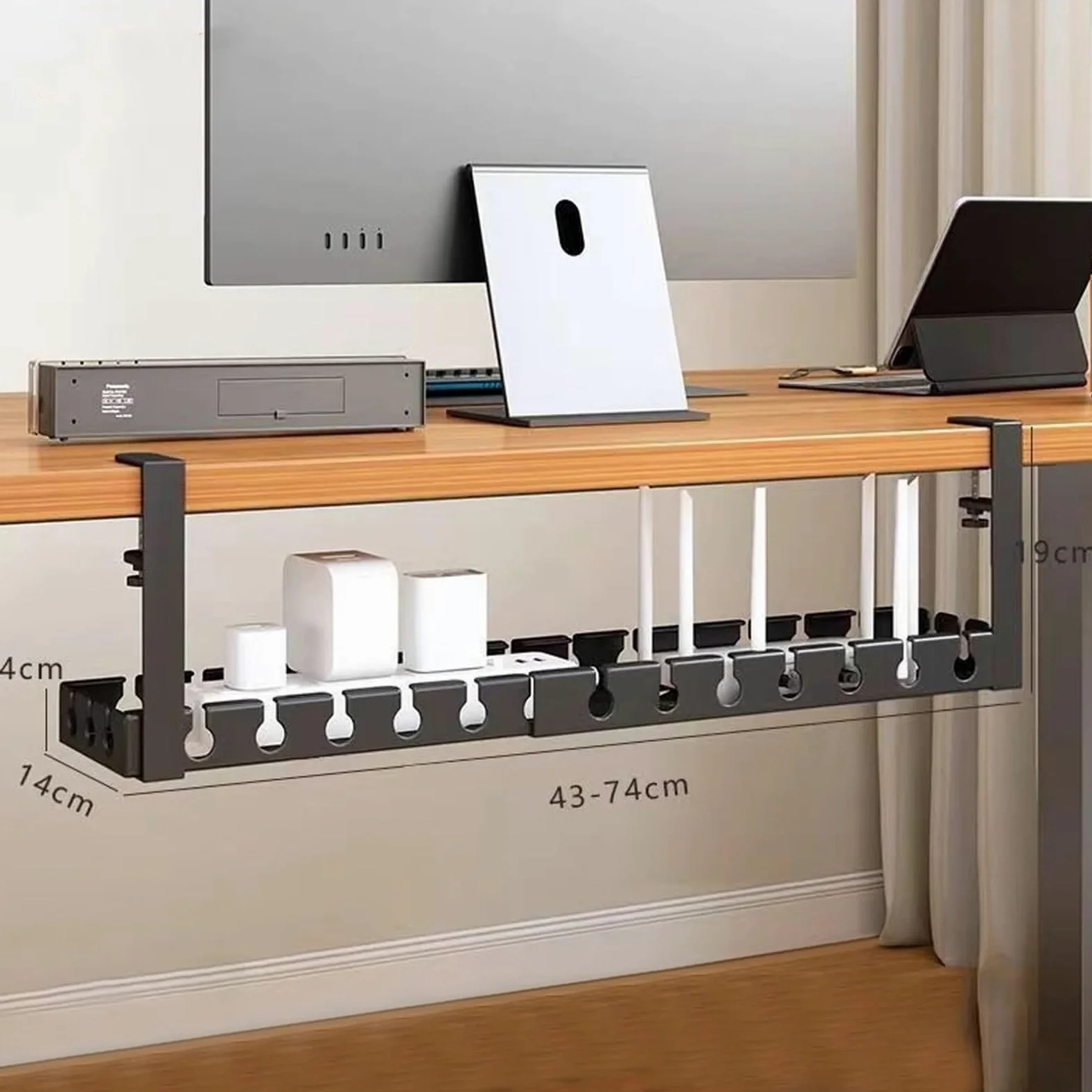 Portacavi in ​​ferro sotto la scrivania | Dimensioni multiple, senza trapano, portacavi sotto la scrivania: supporto for ciabatta e organizer for cavi(Retractable)
