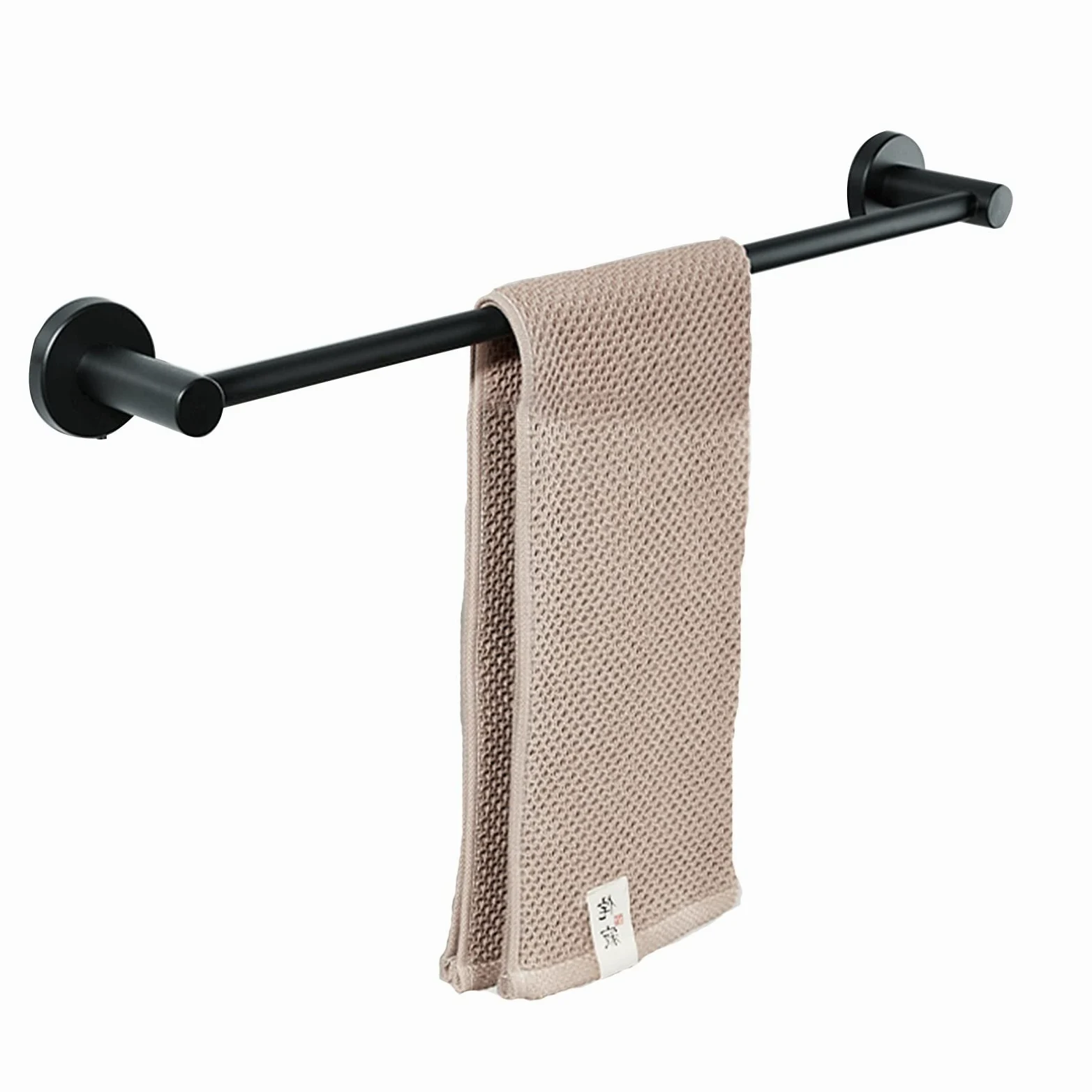 Portasciugamani in acciaio inox, 80 cm, nero, rotondo, da parete, per bagno, cucina e WC, resistente portasciugamani con viti incluse