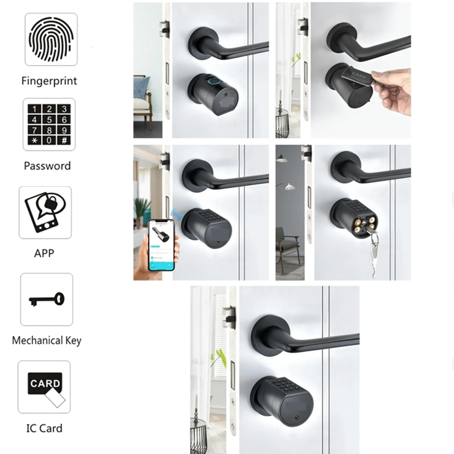 Serratura Smart, Cilindro for impronte digitali Serratura elettronica intelligente for porta Tastiera digitale Codice Chiave magnetica Telecomando Appartamento domestico regolabile(Silver)
