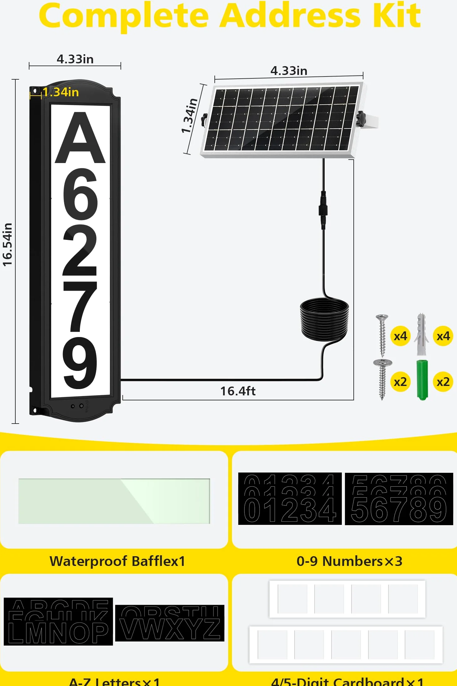 T-SUN Segnaletica solare per cortile, numeri civici a LED per esterni, impermeabile IP65, targa per casa con 3 luci – Indicatori di indirizzi illuminati per vialetto, casa e strada