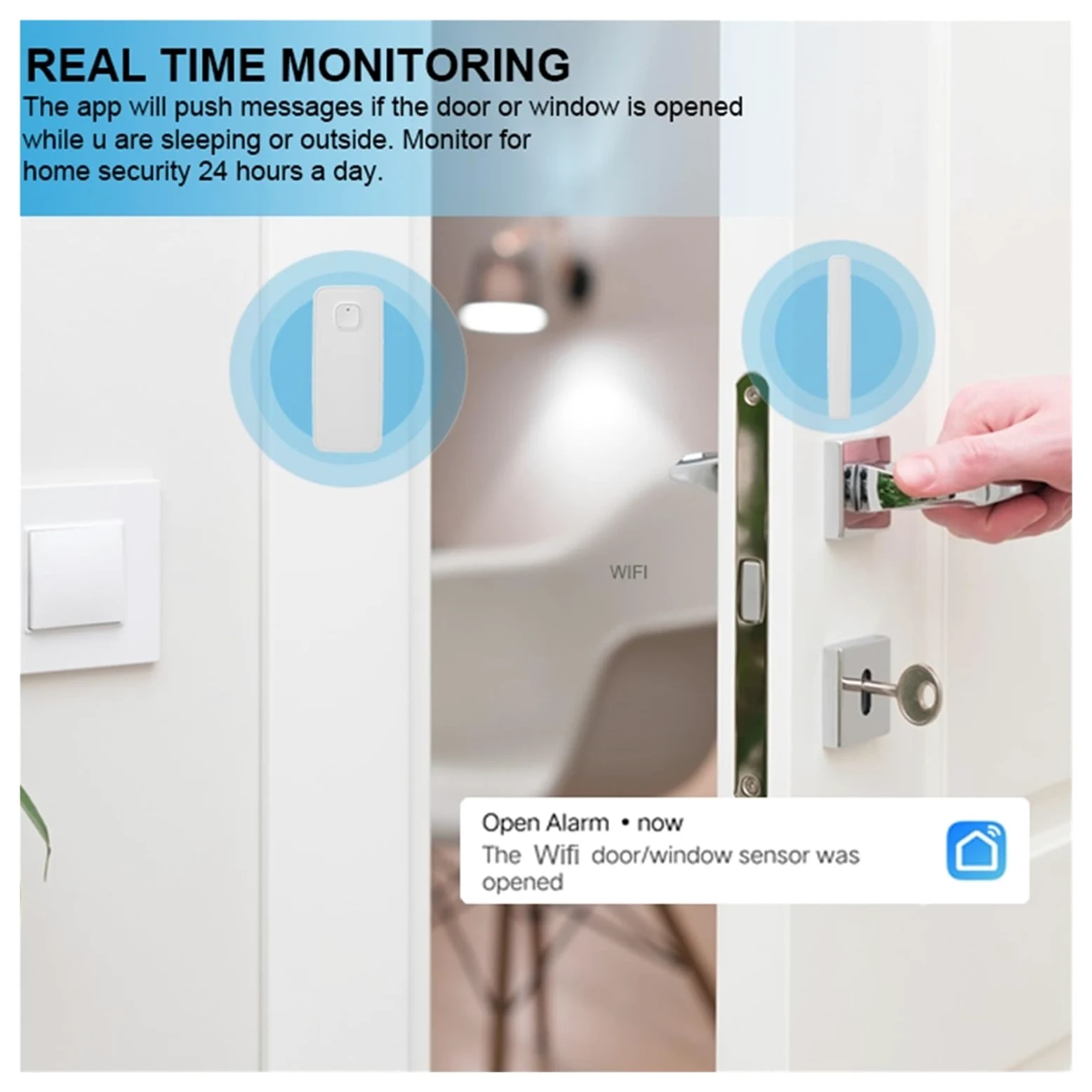 Porta Finestra Sensore Aperto Chiuso Rilevatore App Notifica Avviso Allarme di Sicurezza Funziona
