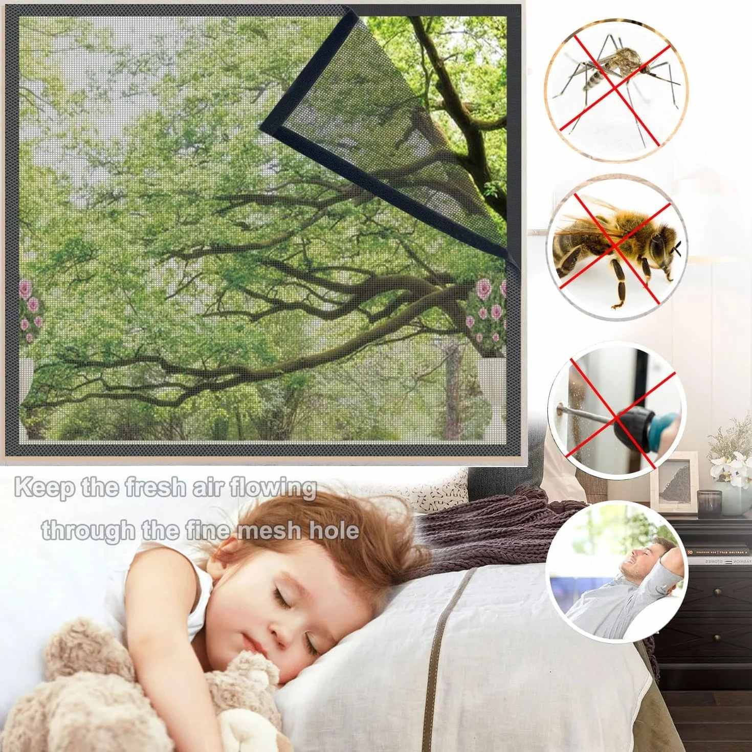 Zanzariere per Finestre 150x160cm con Nastro di Montaggio a Strappo Resistente