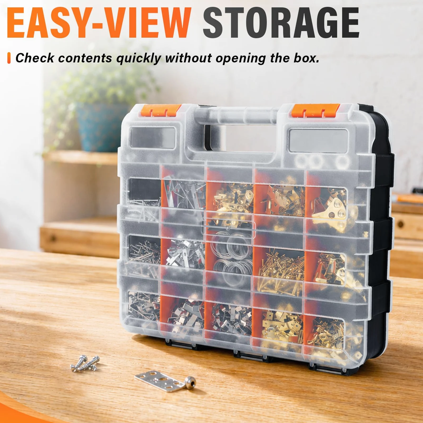 DIYSELF Organizer per viti, organizer a 34 scomparti per piccole parti, organizer per hardware con spazio regolabile, scatola portaoggetti con coperchio trasparente per hardware, artigianato, perline