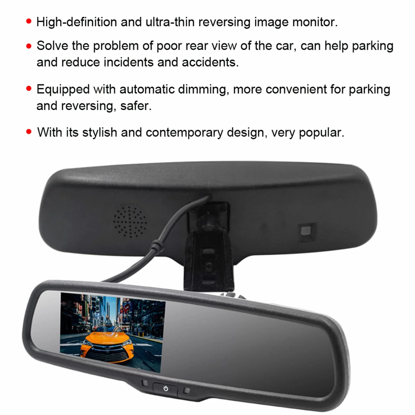 Display per specchietto retrovisore, monitor per specchietto retrovisore auto da 4,3 pollici con oscuramento automatico con staffa nera per auto e camion