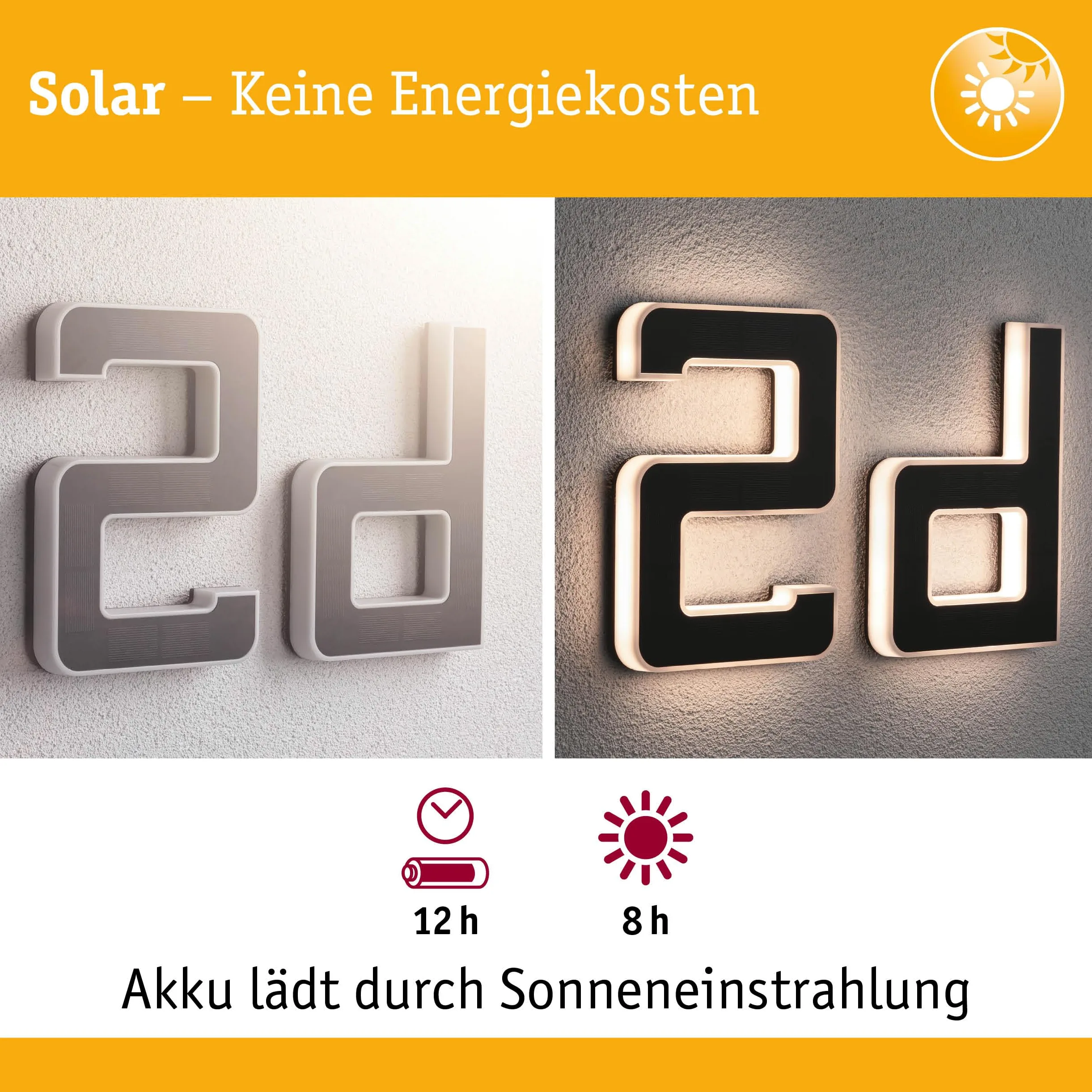 Paulmann 94653 Lampada solare LED per numero civico D IP44 bianco caldo batteria sostituibile incl. 1x0,2 W nero lampada solare plastica 3000 K