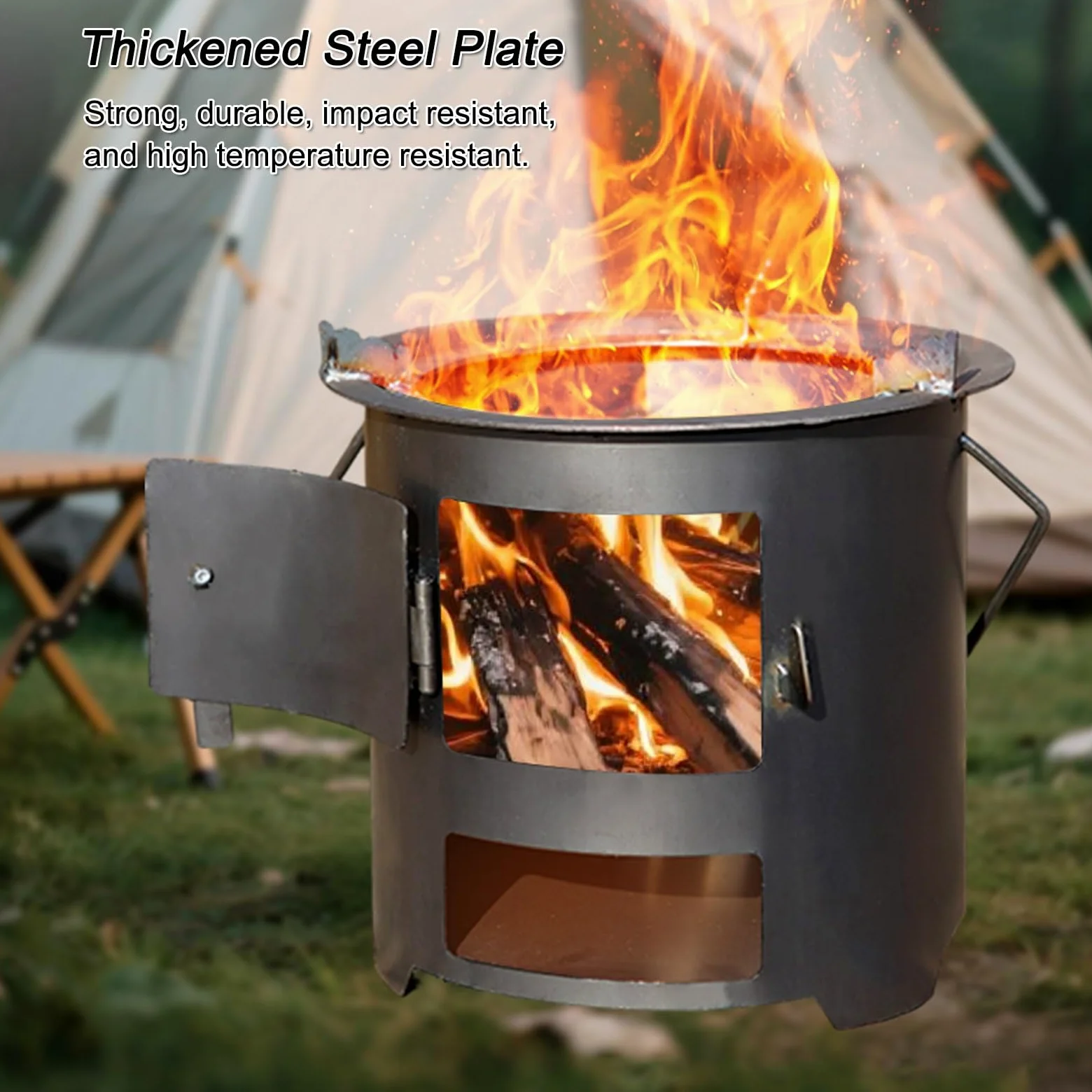 Stufa a Legna Portatile, Stufe a Legna da Campeggio per Cucinare, Barbecue e Riscaldamento, Design in Acciaio Resistente per Campeggio, Escursionismo e Uso di Emergenza(27cm/10in)
