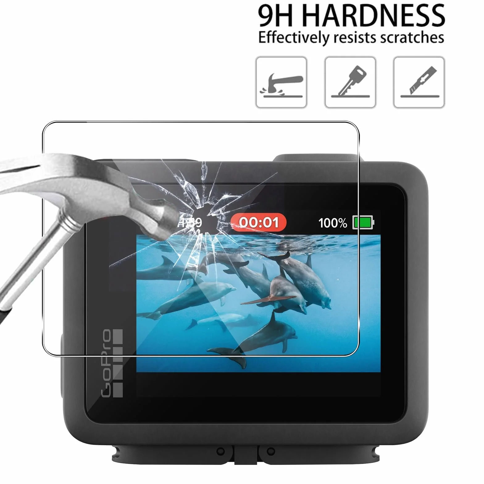 QULLOO Pellicola Protettiva per GoPro LIT Hero/GoPro Hero, 2 Pezzi Film Vetro Temperato Schermo+2 Pezzi Pellicole Protezione Fotocamera Posteriore, Durezza 9H, Anti-Scratch, HD Chiaro