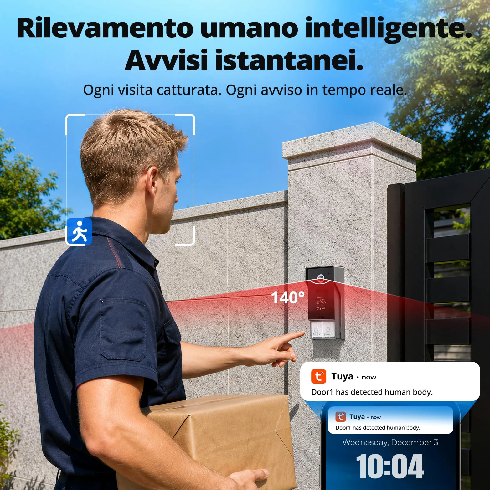 Kit Videocitofono 2 Fili WiFi6 Dual Band 2 Famiglie, Schermo Touch 7" IPS, Telecamera 1080P Visione Notturna, Audio Bidirezionale, Sblocco Remoto, RFID, Rilevamento Umano