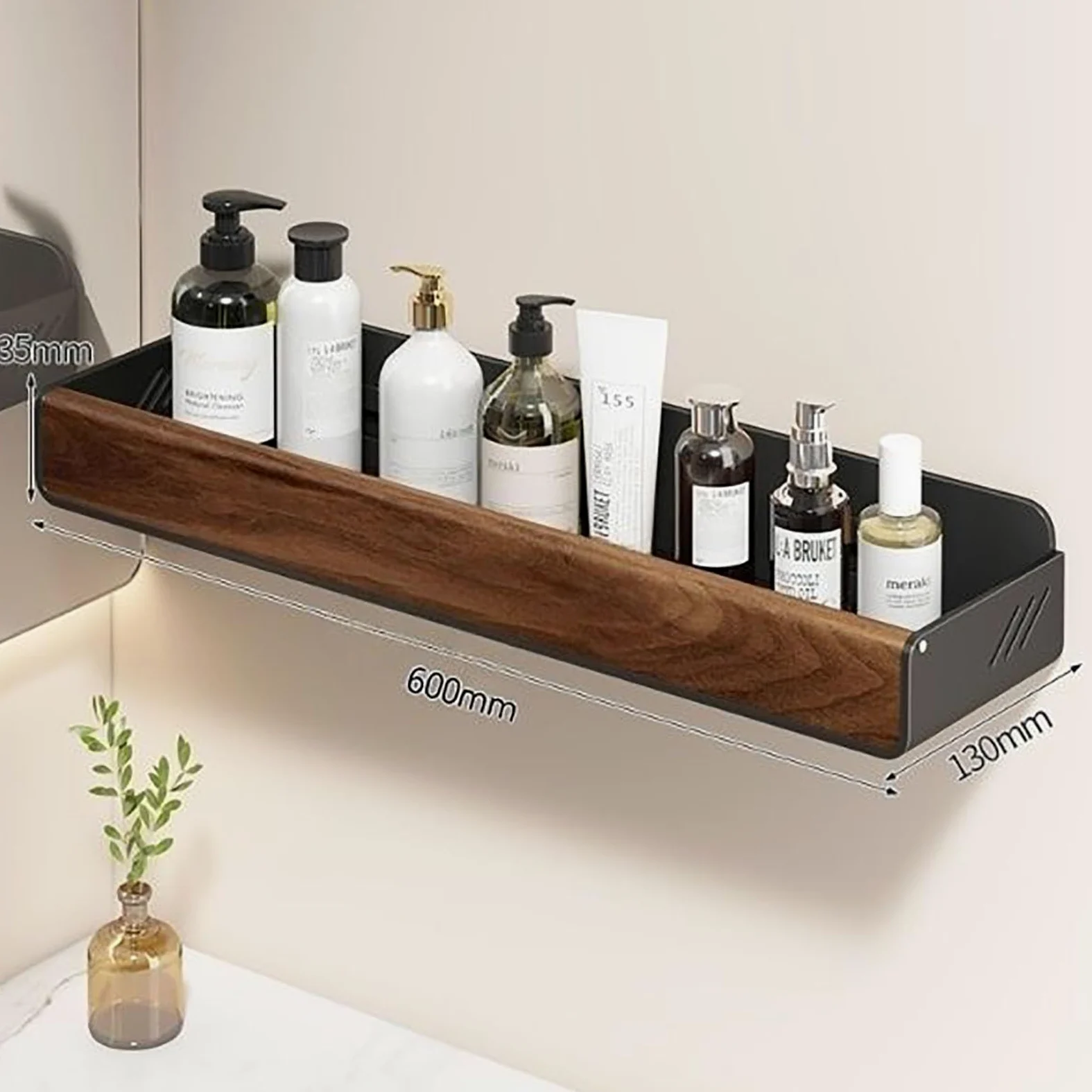 Organizer Da Bagno A Parete Senza Fori, Portasciugamani Doccia In Acciaio Al Carbonio Effetto Legno Per Bagno, Doccia, Cucina(600mm)