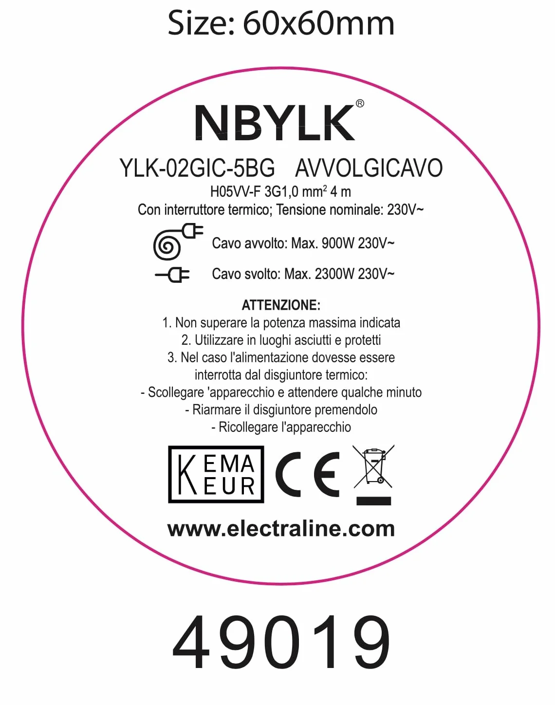 Electraline 49019 Prolunga Elettrica con Avvolgicavo, 3G 1 mm, Lunghezza 4 m, 4 Prese Bivalenti, Spina 16 A, Nero