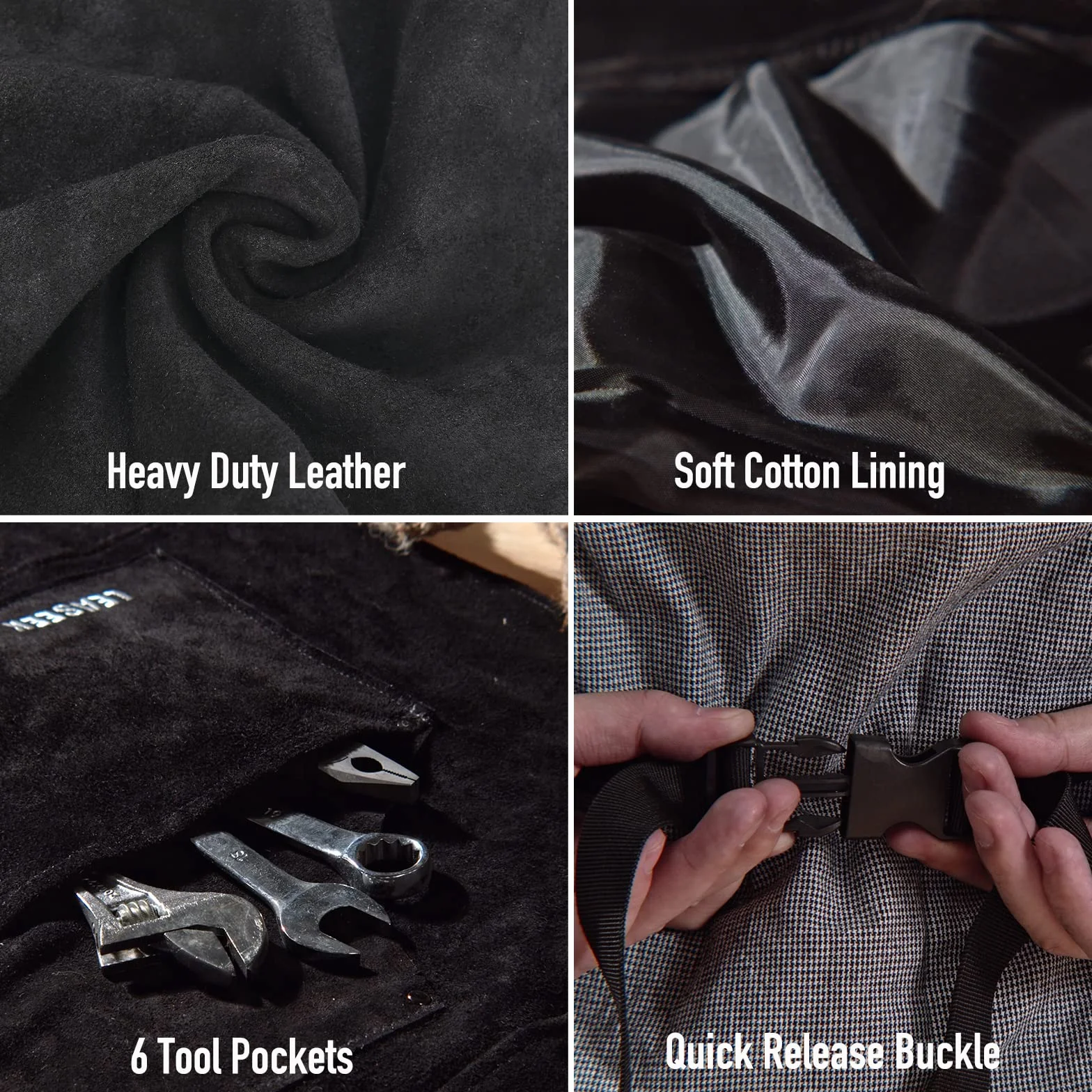 Leaseek Grembiule Saldatore Professionale in Pelle,Grembiule da Lavoro di Cuoio Molto Resistente per Fabbro o Falegname,resistente al calore e ignifugo, con 6 tasche