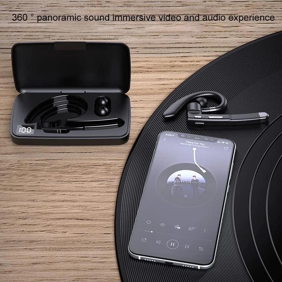 Auricolare Bluetooth Auricolare Vivavoce Girevole a Orecchio Singolo con Custodia di Ricarica per Display della Batteria per la Guida in Ufficio (520 seconda generazione)