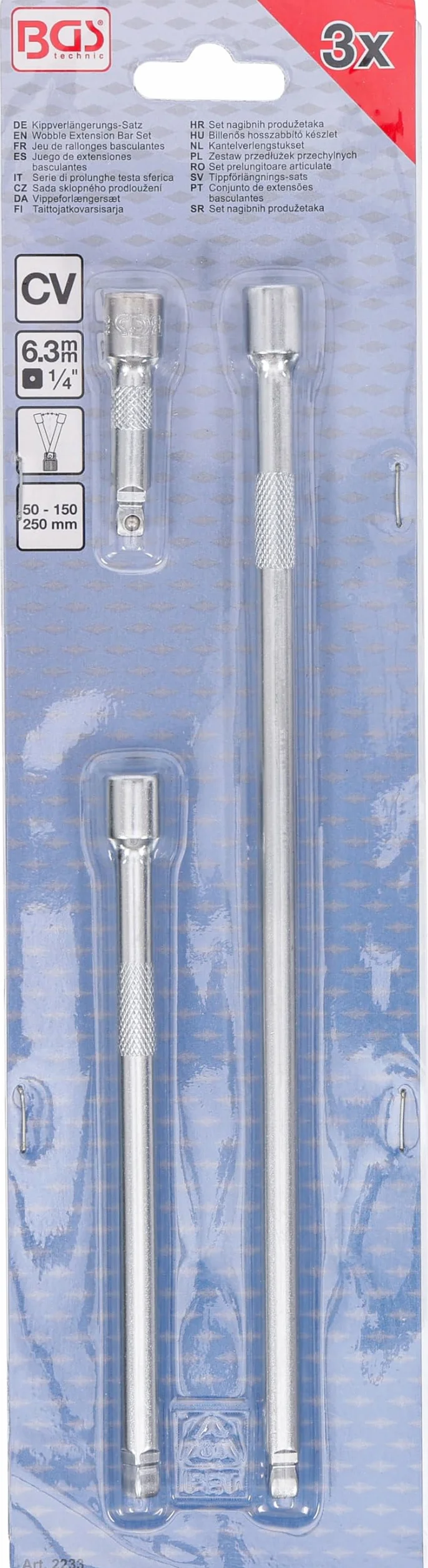 BGS 2233 Serie di prolunghe testa sferica 6,3 mm 50/150/250 mm 3 pz.