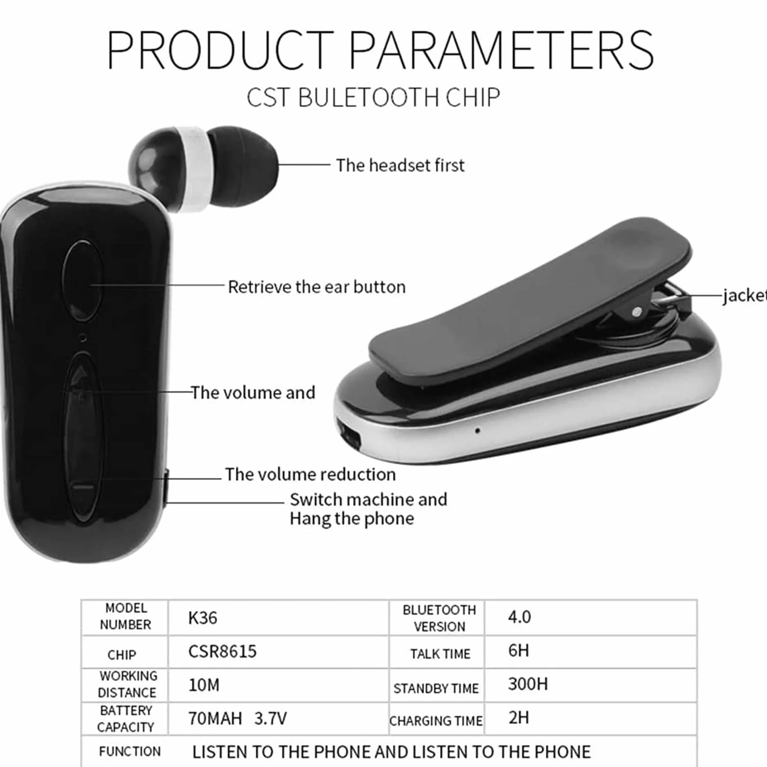 Auricolare Bluetooth Business, Auricolare Senza Fili con Microfono, Bluetooth V4.1, Vivavoce, 120 Ore di Standby, Compatibile per iPhone Cellulare Android