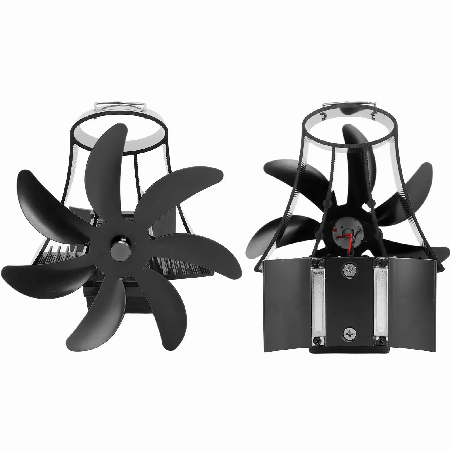 HEEPDD Ventilatore per Stufa a Legna Alimentato a Calore a 7 Pale con Supporto Magnetico Silenzioso, per Canna Fumaria del Camino, Circolazione del Calore Ecologica (BLACK)