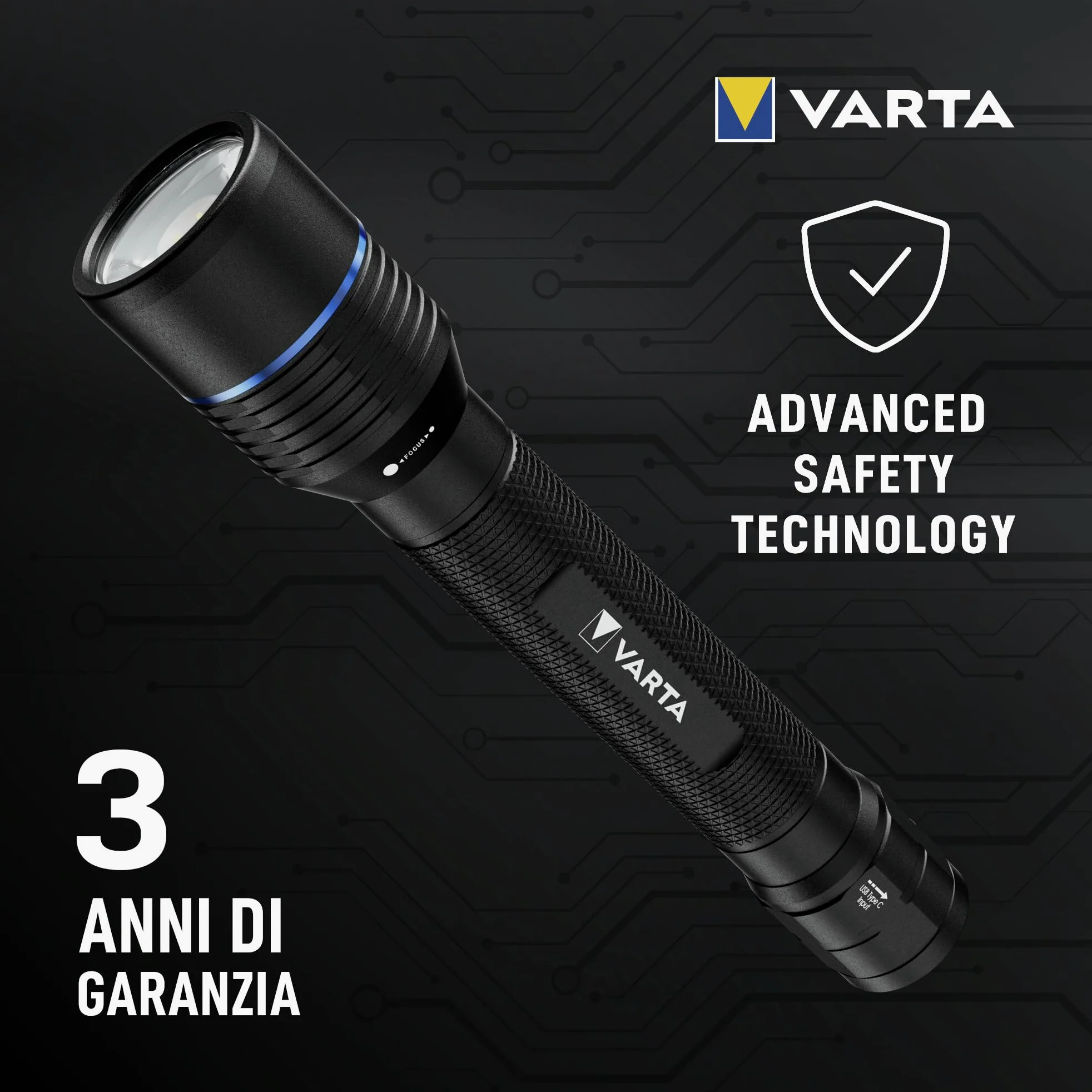 VARTA Torcia tattica LED, Night Cutter Pro F20R Tactical, 1000 lm | 5 modalità di luce, funzione rompivetro, IP67, alluminio aeronautico, USB C, fondina da cintura, ricaricabili