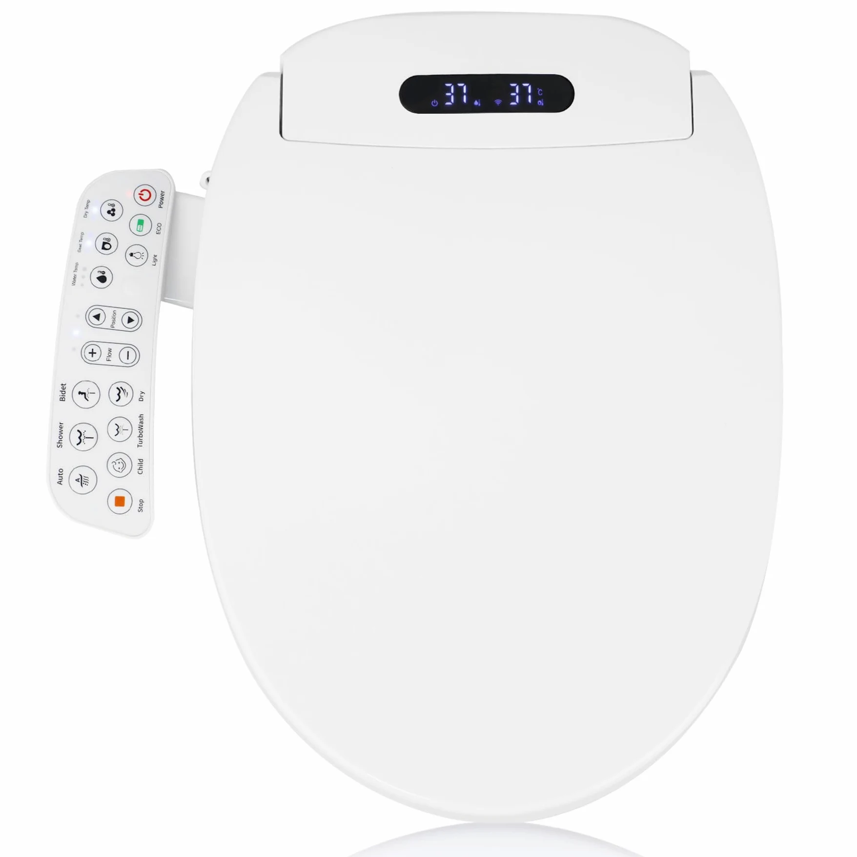 Sedile WC allungato - Sedile WC bidet con asciugatrice e acqua calda, lavaggio a temperatura controllata, pannello touch intelligente, luce notturna, chiusura lenta