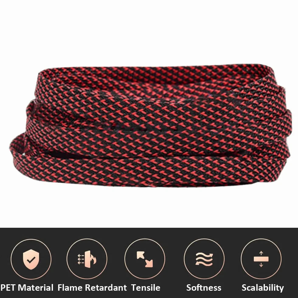 Manicotto intrecciato espandibile in PET Manicotto intrecciato Gestione dei cavi Guaina isolata flessibile Manicotto Telaio Tubi Protezione Ordinata Cavo Wrap Cover Nero Rosso 10 mm 15 Metri