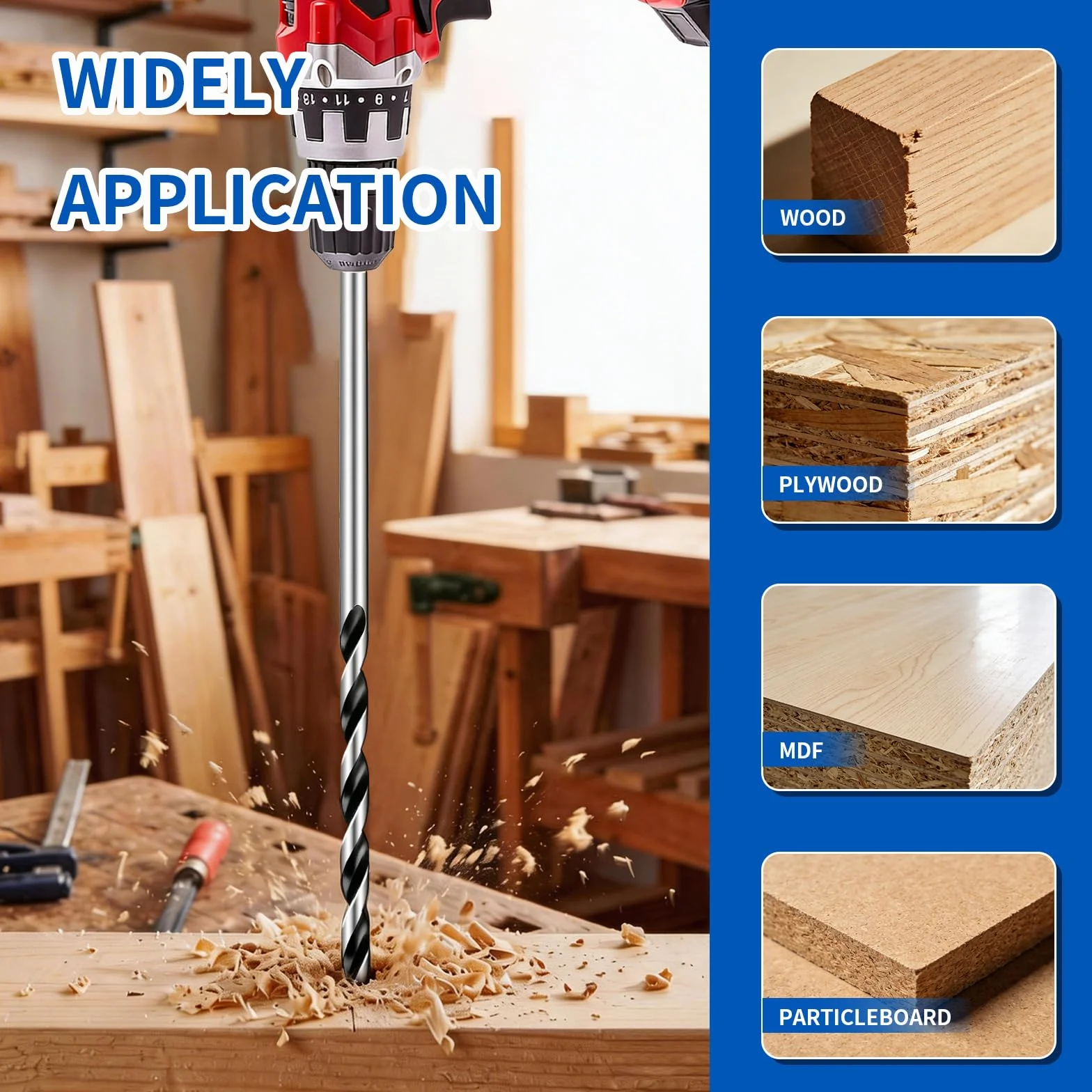 Set punte per trapano per legno 300 mm 4/5/6/7/8/10/12 mm