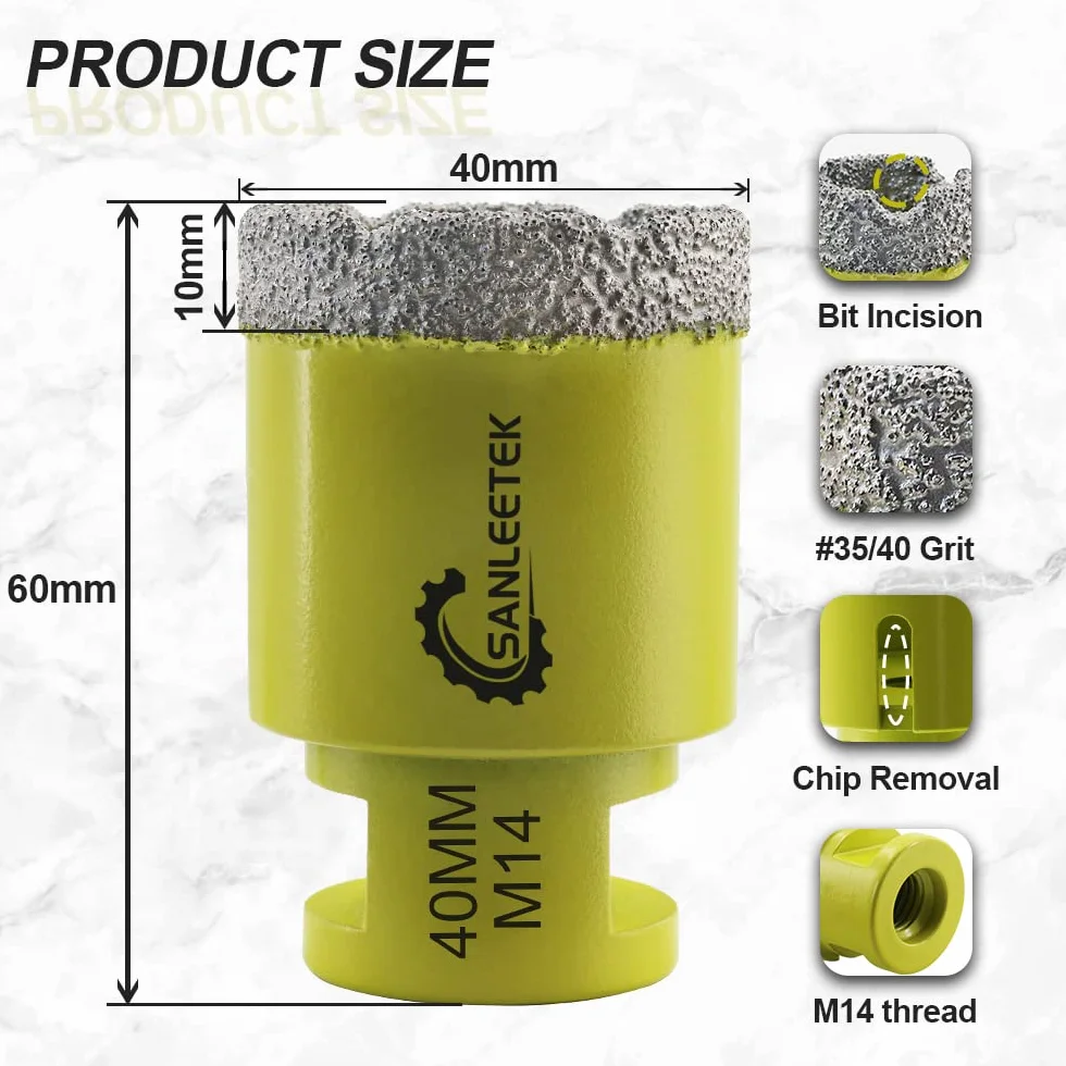 SANLEETEK Punte per Trapano Diamantate 40mm M14 Fresa Diamantata per Ceramica Porcellana Marmo Granito