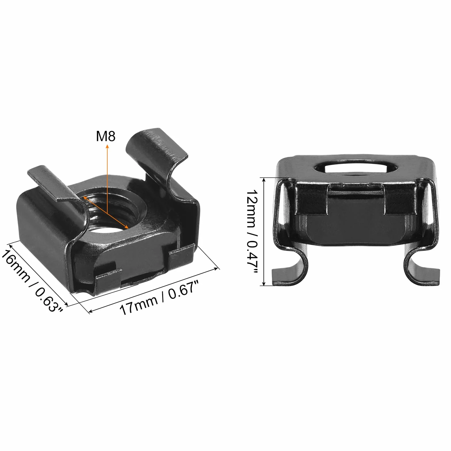 QUARKZMAN Dadi a Gabbia a Inserimento Rapido M8 x 1.25mm Acciaio Carbonio per Armadio Server 5pz