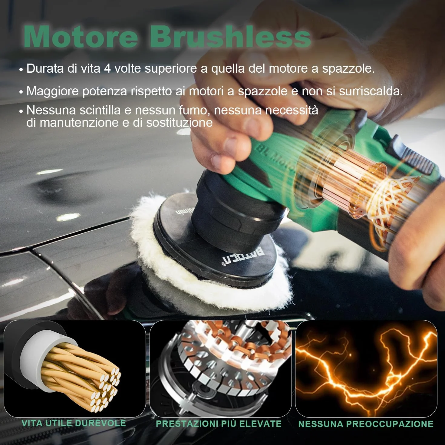 BATOCA S4 Lucidatrice Orbitale Rotativa a Batteria 12V 2.5Ah 2000-5500RPM Kit Lucidatura Auto