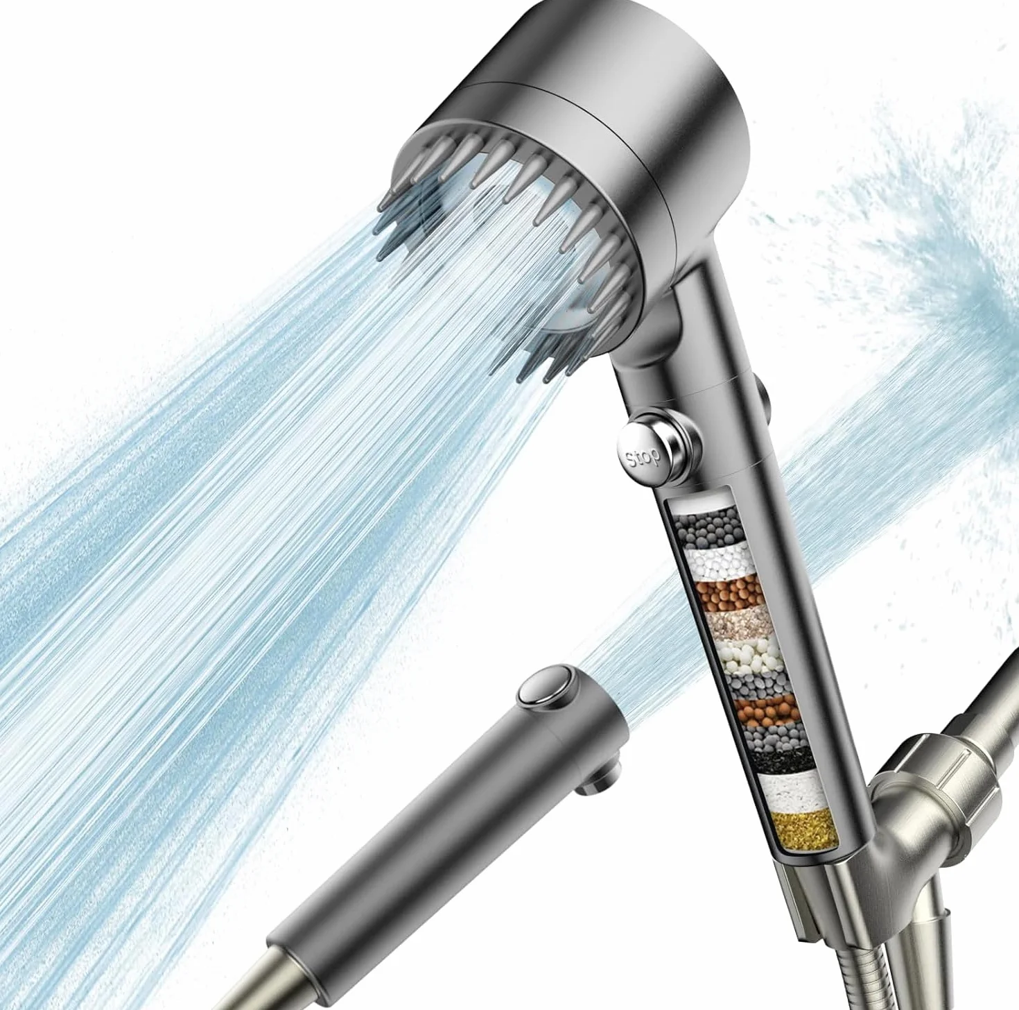 PWERAN Filtered Shower Head with Handheld, High Pressure Water Flow and Multiple Spray Modes Shower Head with Filter, Power Wash for Hard Water, Showerhead with ON/OFF Switch for Pets Bath