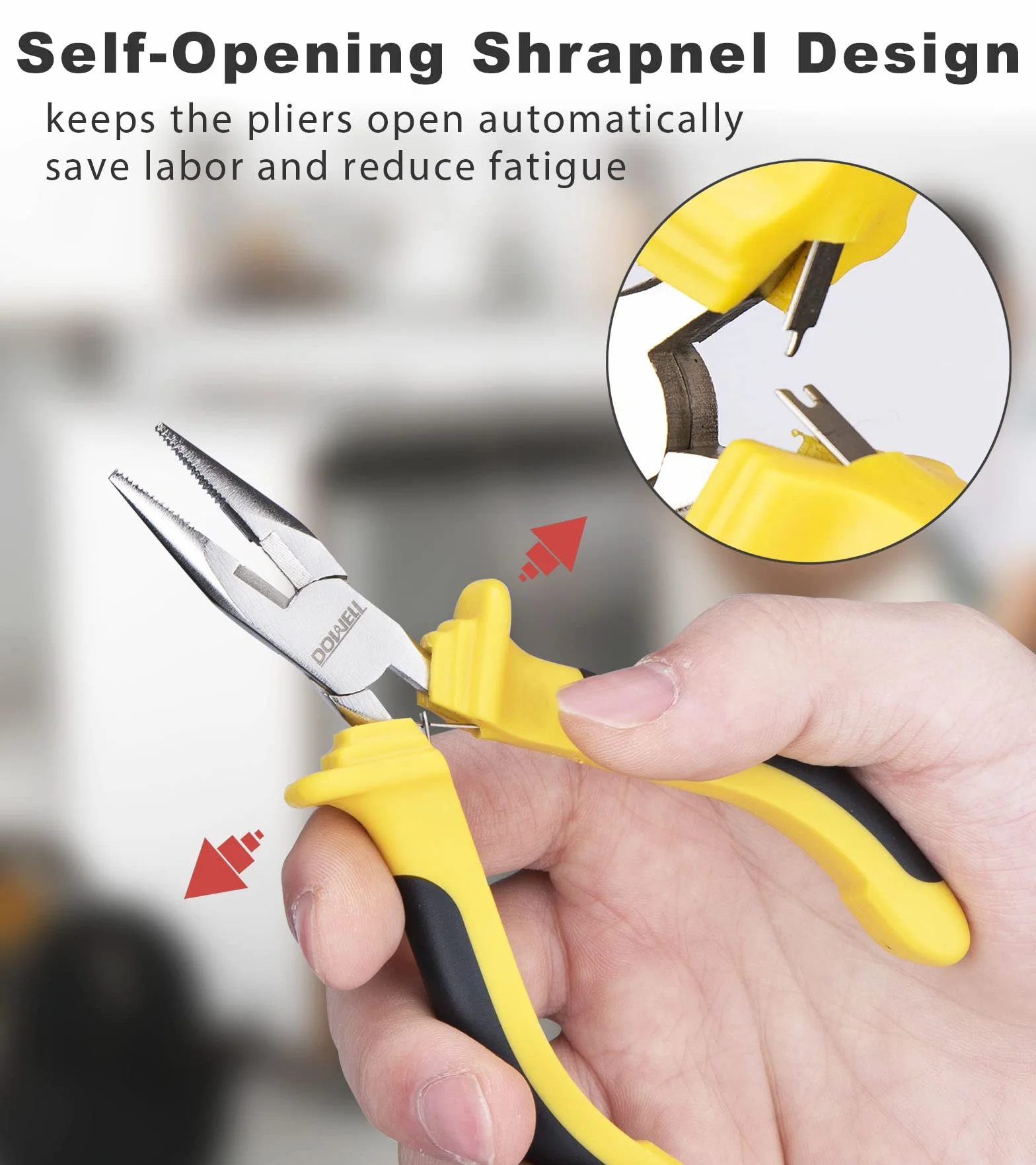 DOWELL Set 6 mini pinze ad ago diagonale a becco lungo piegato per taglio e guardalinee con custodia