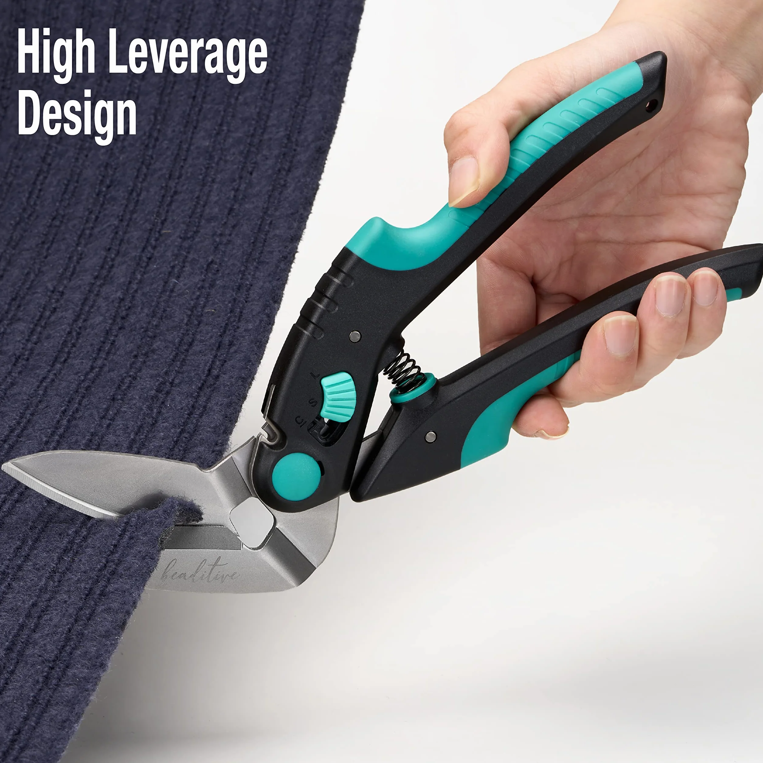 Beaditive Forbici angolate robuste da 25 cm – acciaio inossidabile giapponese, lama seghettata – forbici industriali per tessuti spessi, cuoio, cartone, tappeti, erba artificiale