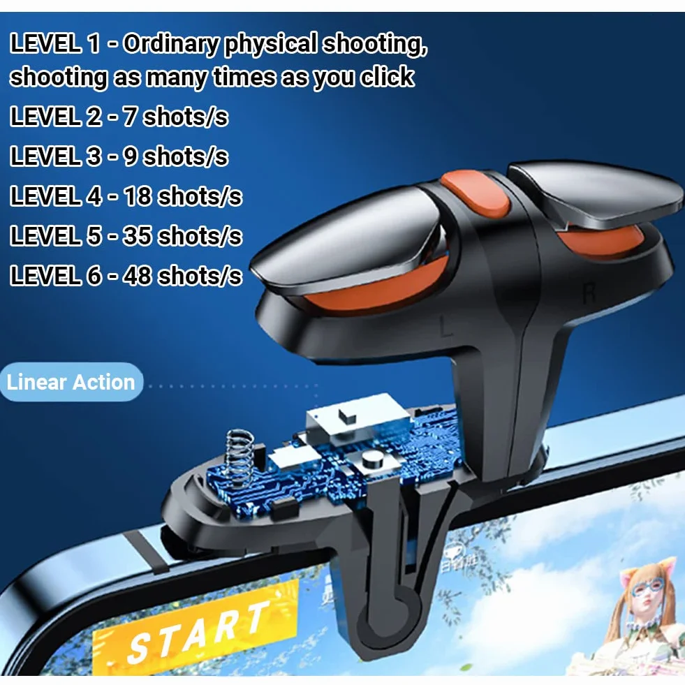 Trigger Mobile Controller per Telefono, Joystick Grilletti L1R1 Rapid-Fire Tiro Veloce 6 Livelli per PUBG COD Compatibile con Cellulare Android e iOS Gioco Mobili