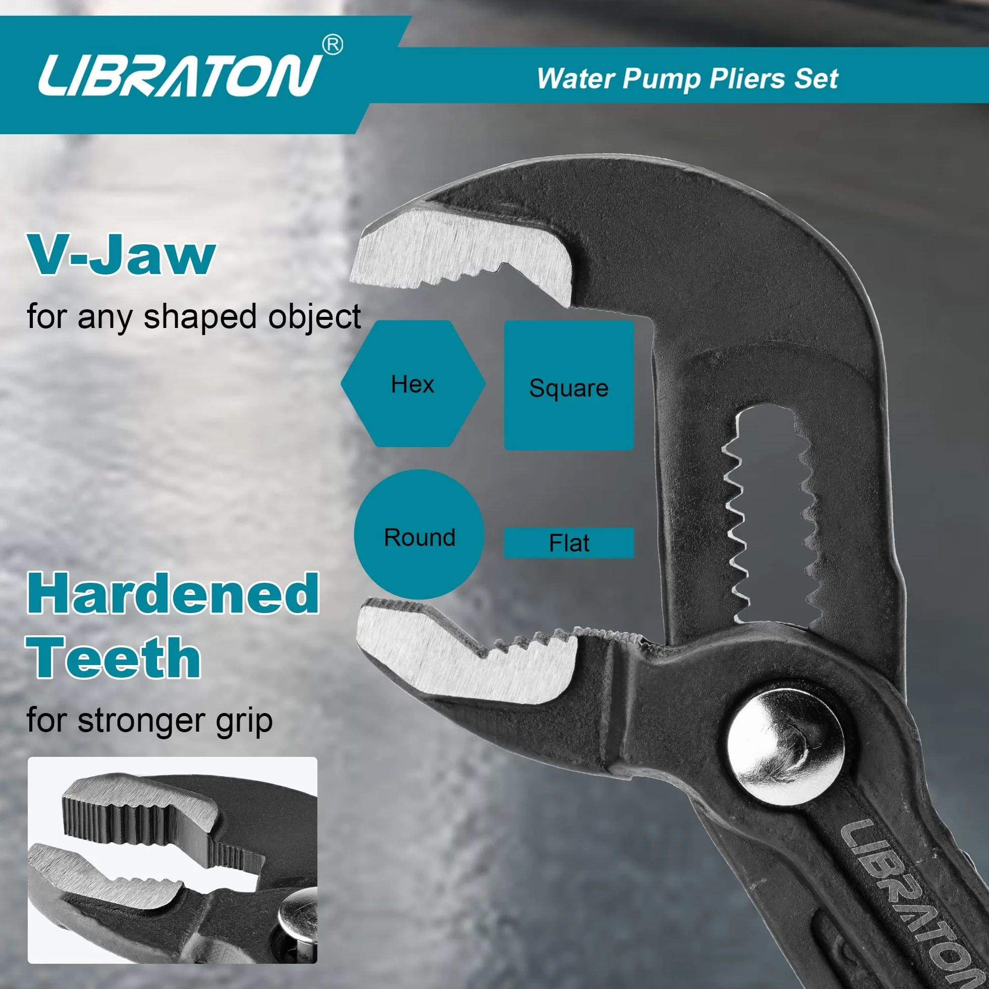 Libraton Set pinze per pompa dell'acqua in acciaio Cr-V 3 pezzi regolazione rapida