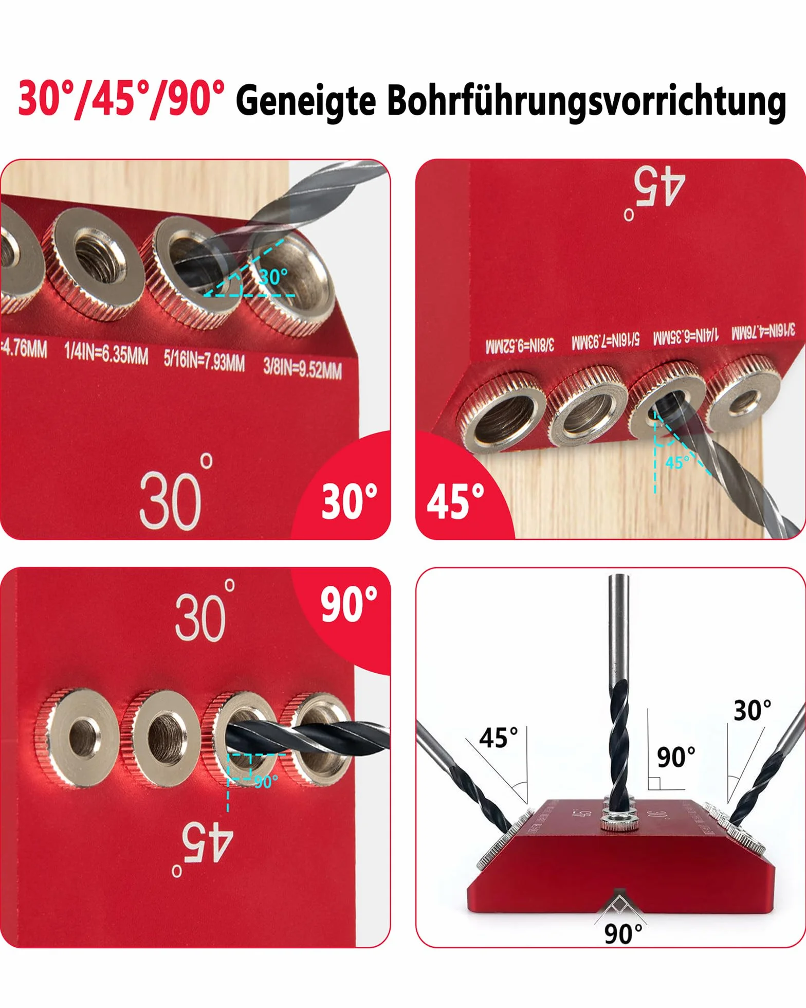 Dima per Fori Legno 30/45/90° - Dima per Tasselli di Legno Multiangolo Foratura Verticali