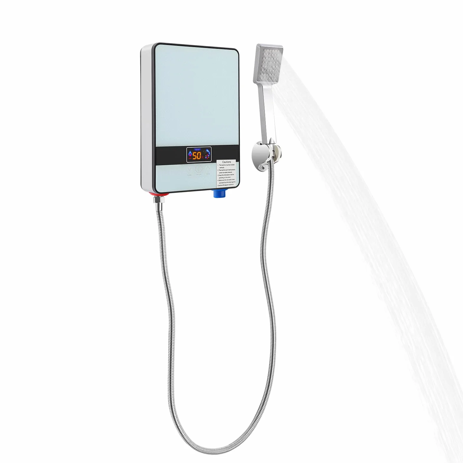 Mini scaldabagno elettrico da 6500 W, con LED | Scaldabagno elettrico istantaneo da 30-55 °C, montaggio a parete, per doccia, bagno, cucina, 0,02-0,6 MPa