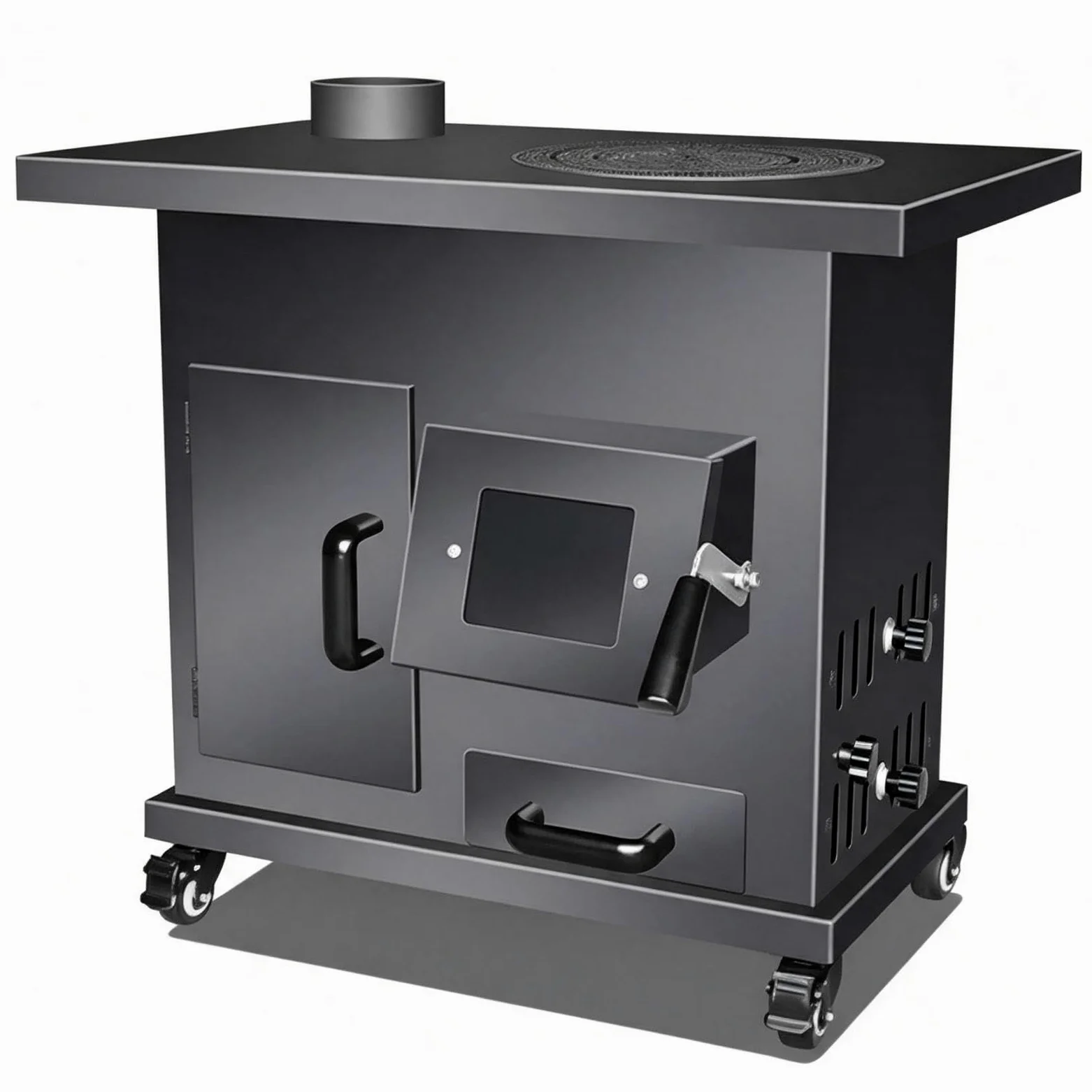 Stufa a Legna con Forno in Ghisa Cassetto Cenere Finestra Visione | Funzione Legna e Carbone, Saldatura senza Giunti, Stufetta a Legna da Interno, per Campeggio Riscaldamento e Cucina(L)