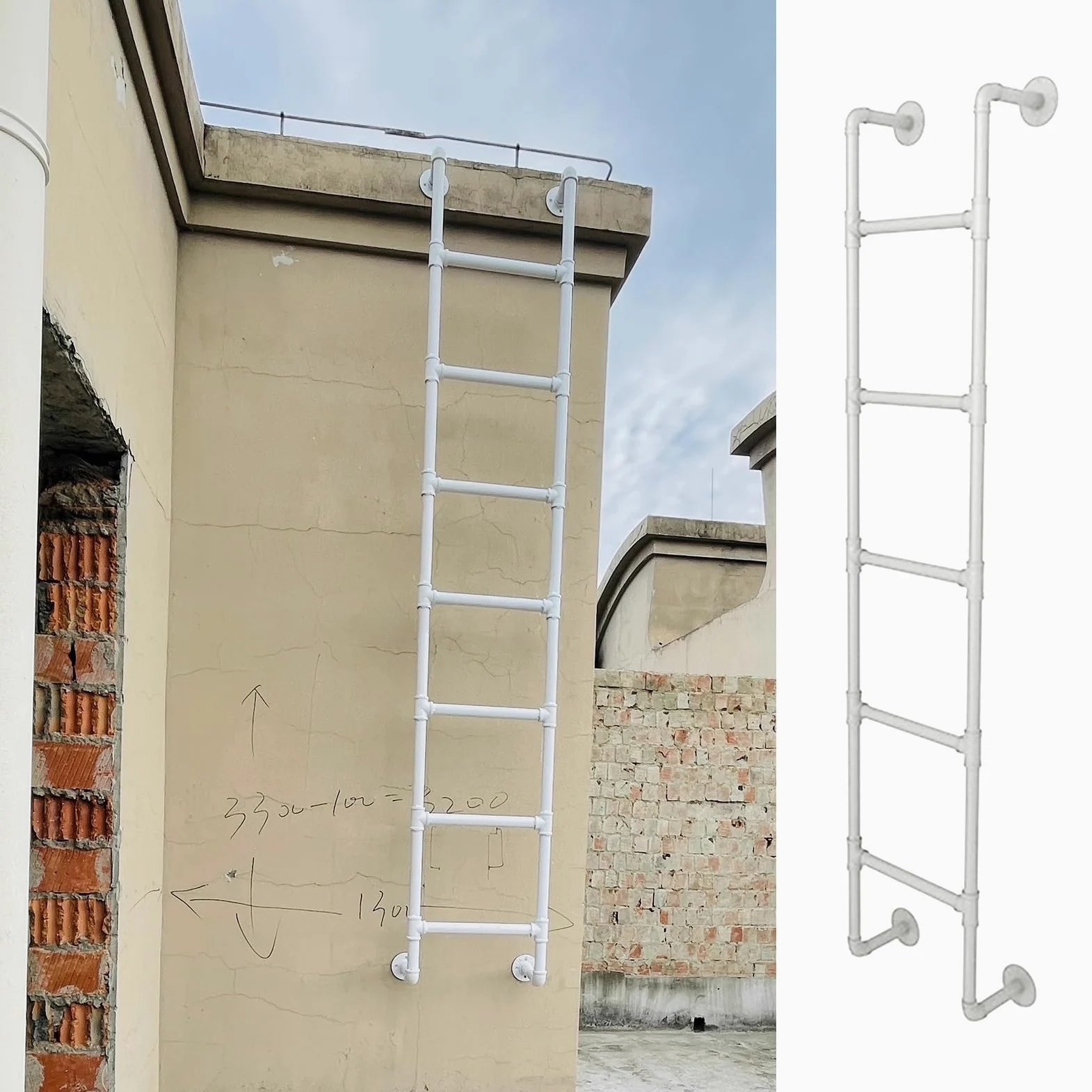 Scala di Emergenza Bianca per seminterrato e soffitta, Scala di Emergenza per pozzetto Finestra da 39", Scala in Ferro battuto per soppalco e Letto a Castello, Supporta 150 kg, INC