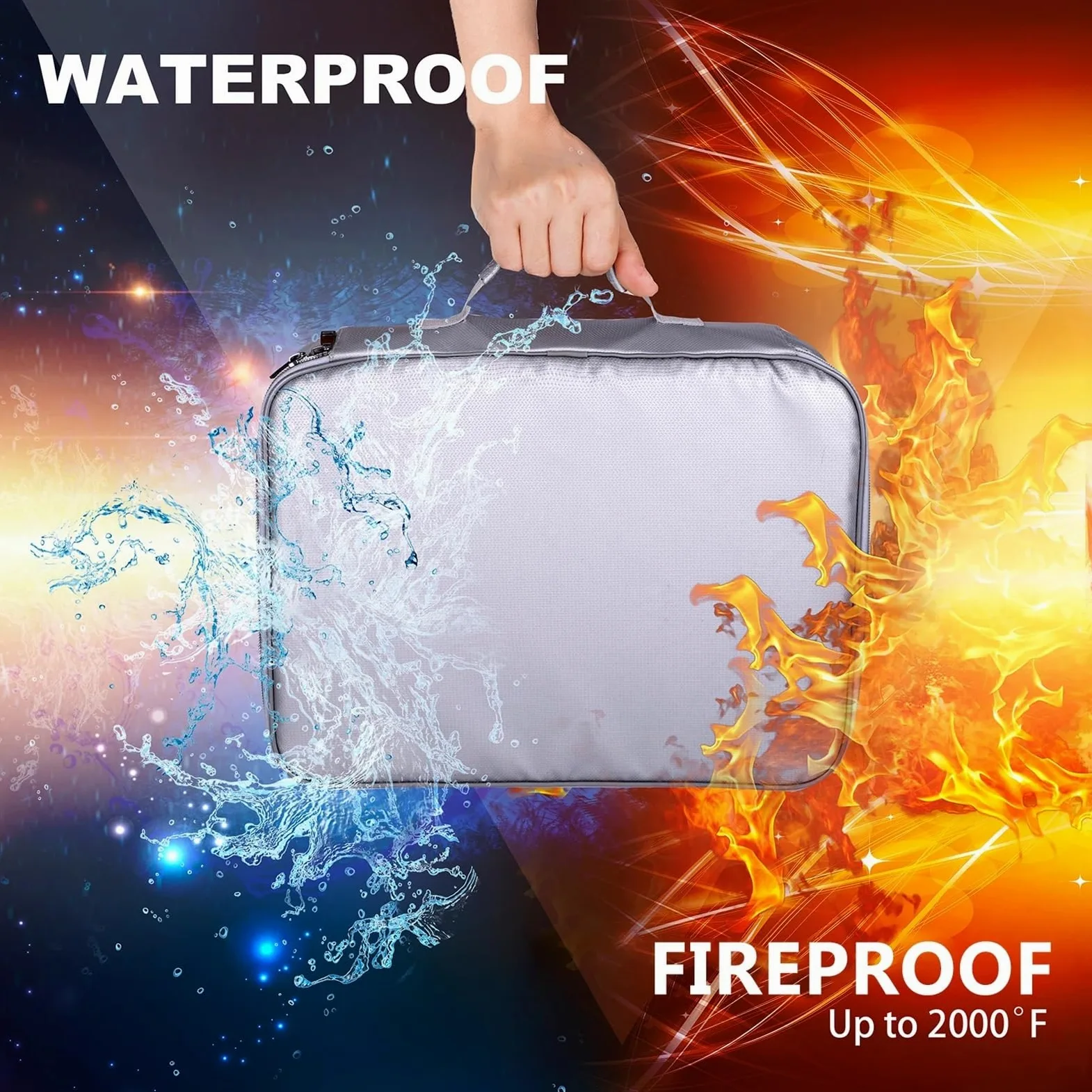 Borsa for Documenti ignifuga Organizer di Sicurezza Chiusura con Cerniera Custodia for Soldi Resistente al Fuoco e all'Acqua Custodia for Carte Multistrato(Black)