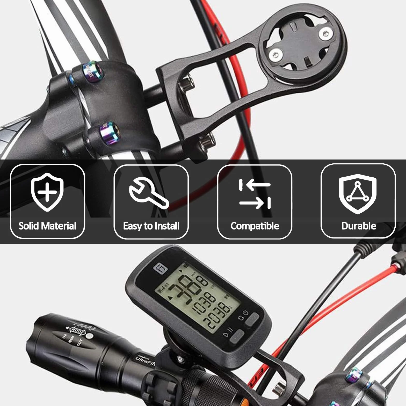 Contachilometri per Bici, Supporto Computer Bici, Lega di Alluminio Ciclismo Gomma a Pedale Supporto per Bici Regolabile Supporto per Bicicletta Regolabile per Garmin, IGPS