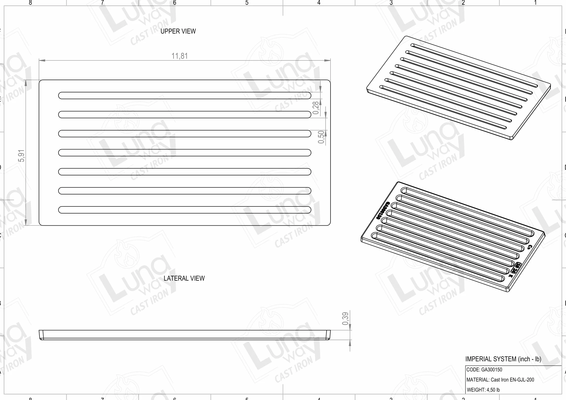 30 x 15 x 1 cm - Griglia per cenere in ghisa | Ottimizza il tiraggio camino | Resistente alte temperature | Facile pulizia, Qualità 100% ghisa by LUNA WAY CAST IRON