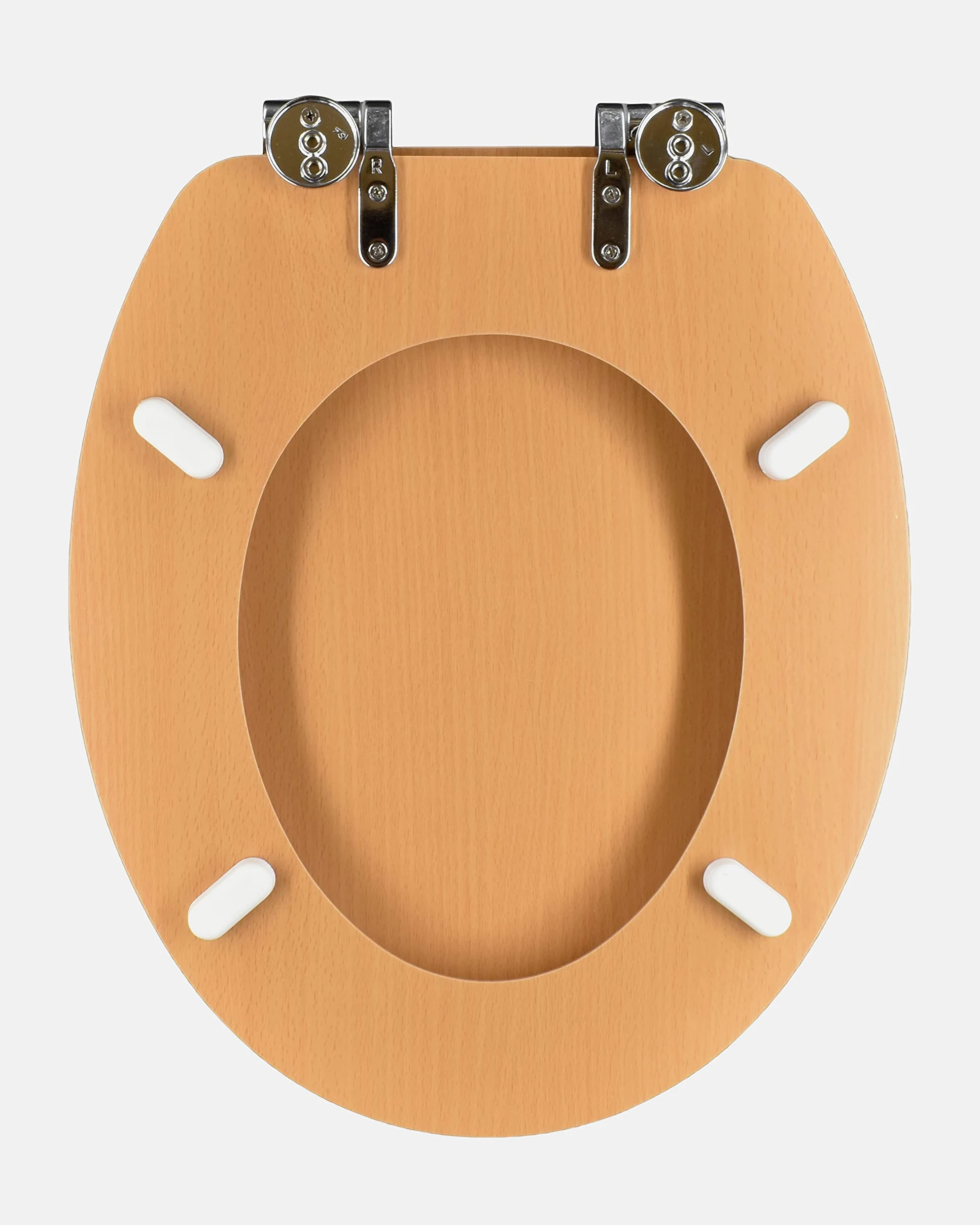 COPRIWATER OVALE IN MDF RIVESTITO FAGGIO, COLOR FAGGIO, CON CERNIERE A CHIUSURA RALLENTATA