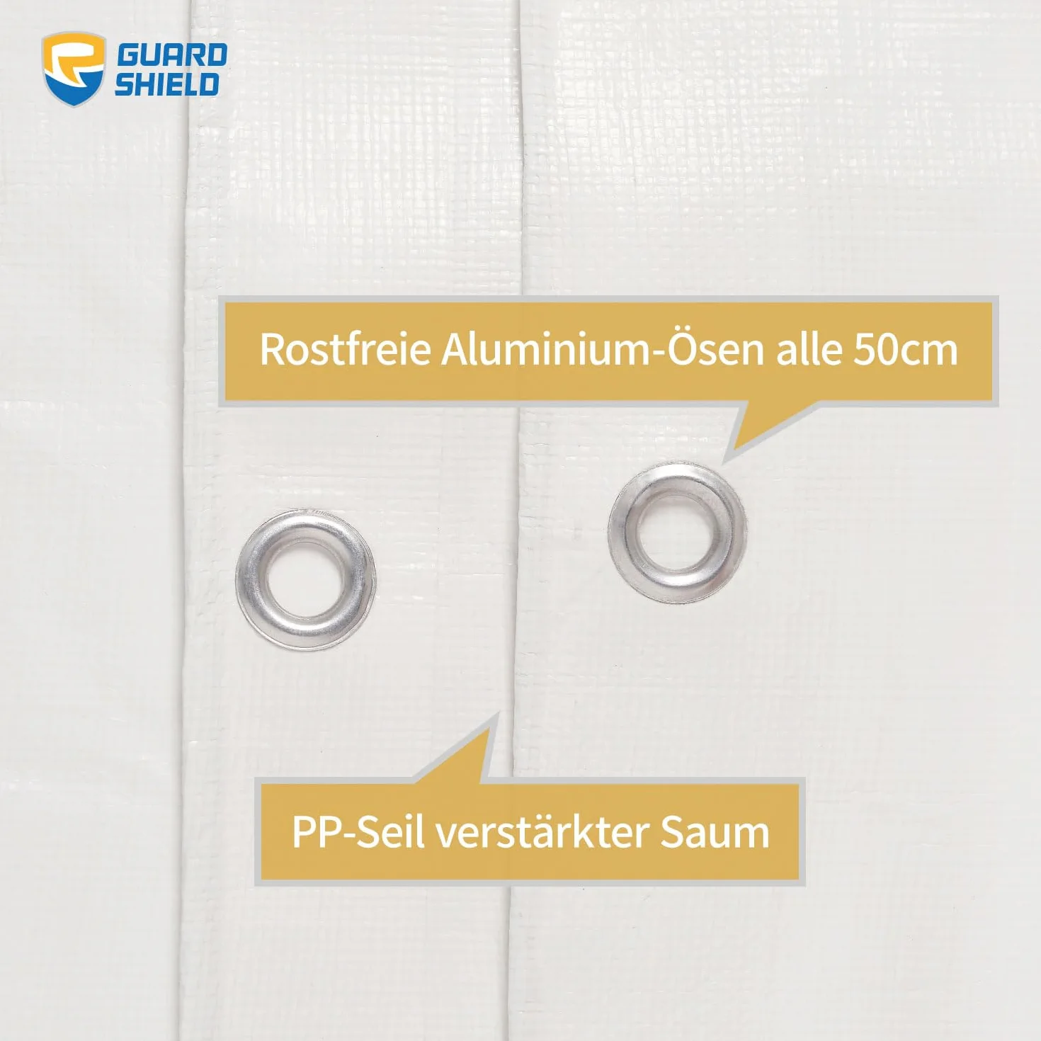 GUARD SHIELD Telone multiuso con occhielli Impermeabile 3 m x 3 m Bianco Telone in tessuto 200 g/㎡ Telone protettivo Telone multiuso, resistente allo strappo, stabilizzato ai raggi UV, resistente alla
