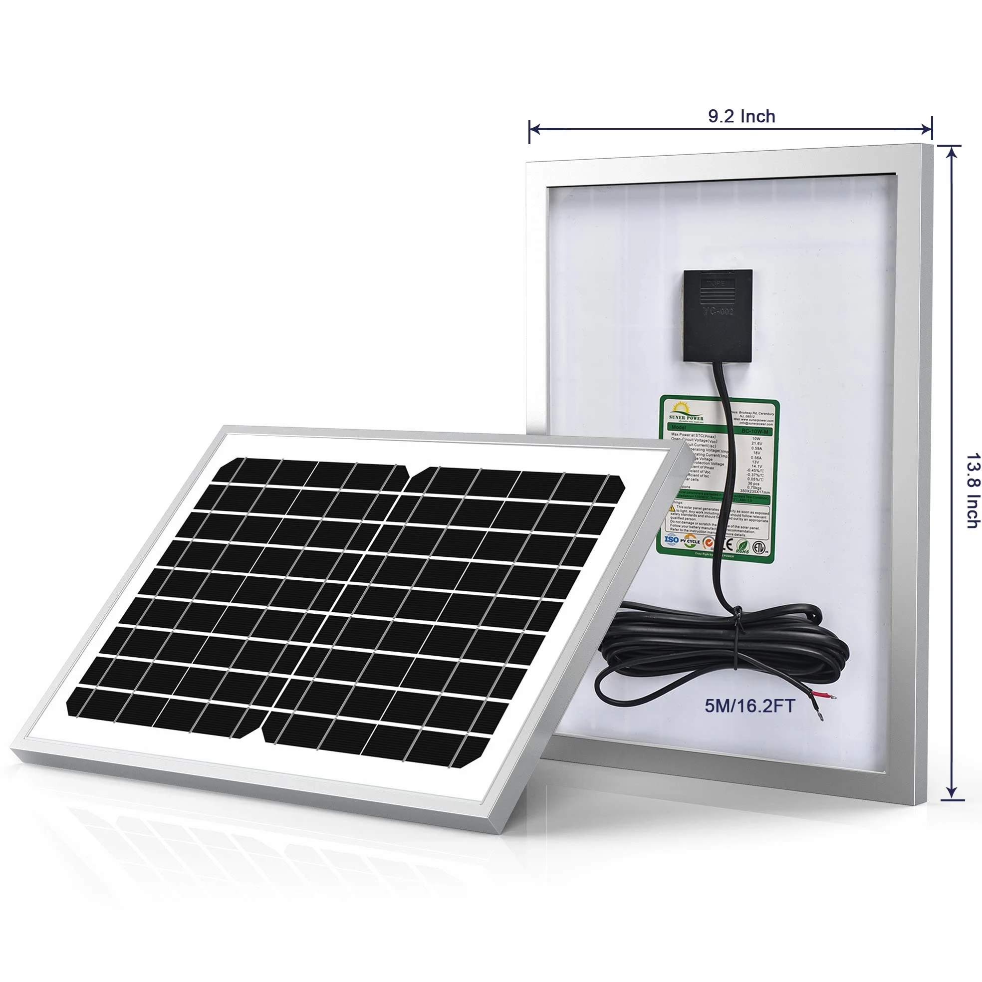 SUNER Power Kit caricabatterie alimentato a pannello solare da 10 Watt + staffa di montaggio tubolare per apriporta automatico, recinzione elettrica, ecc
