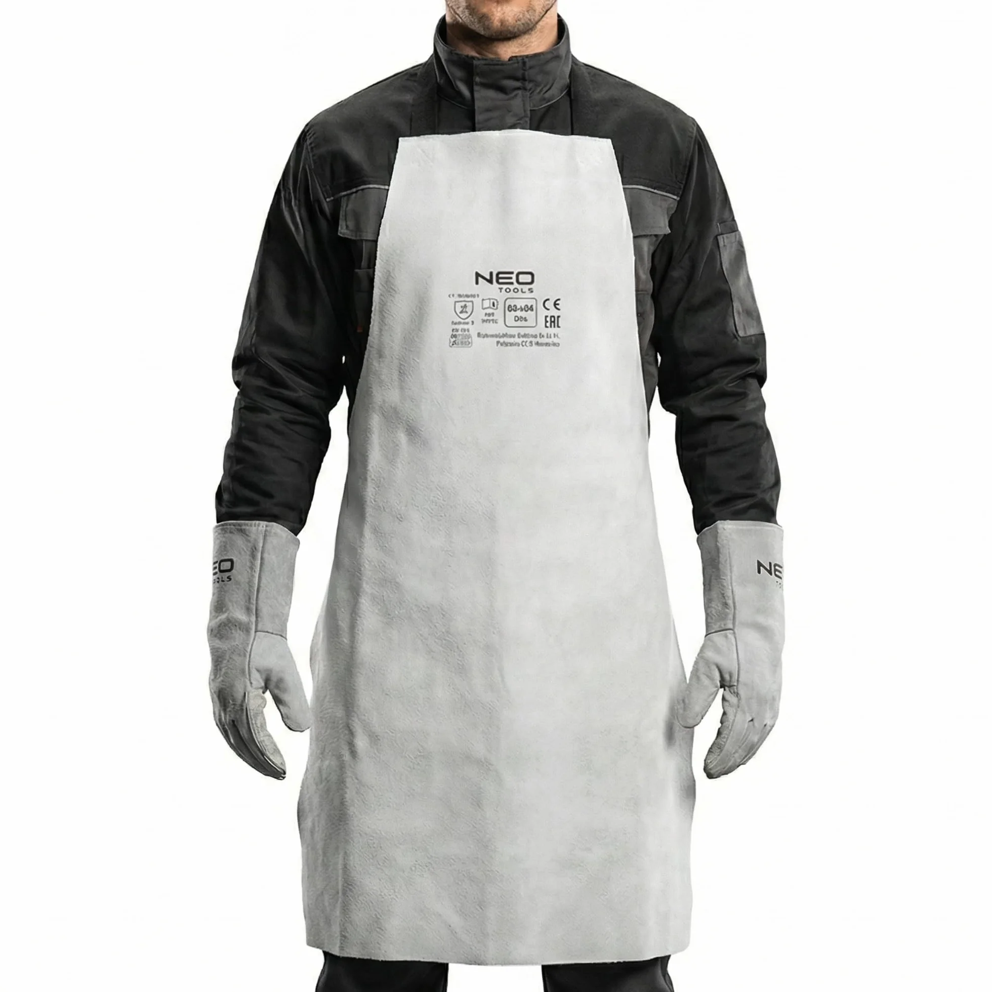 NEO TOOLS Grembiule da saldatura in pelle di alta qualità 60 x 90 cm Protezione robusta per lavori di saldatura Resistente al calore e ignifugo Cintura regolabile per collo e cintura in vita