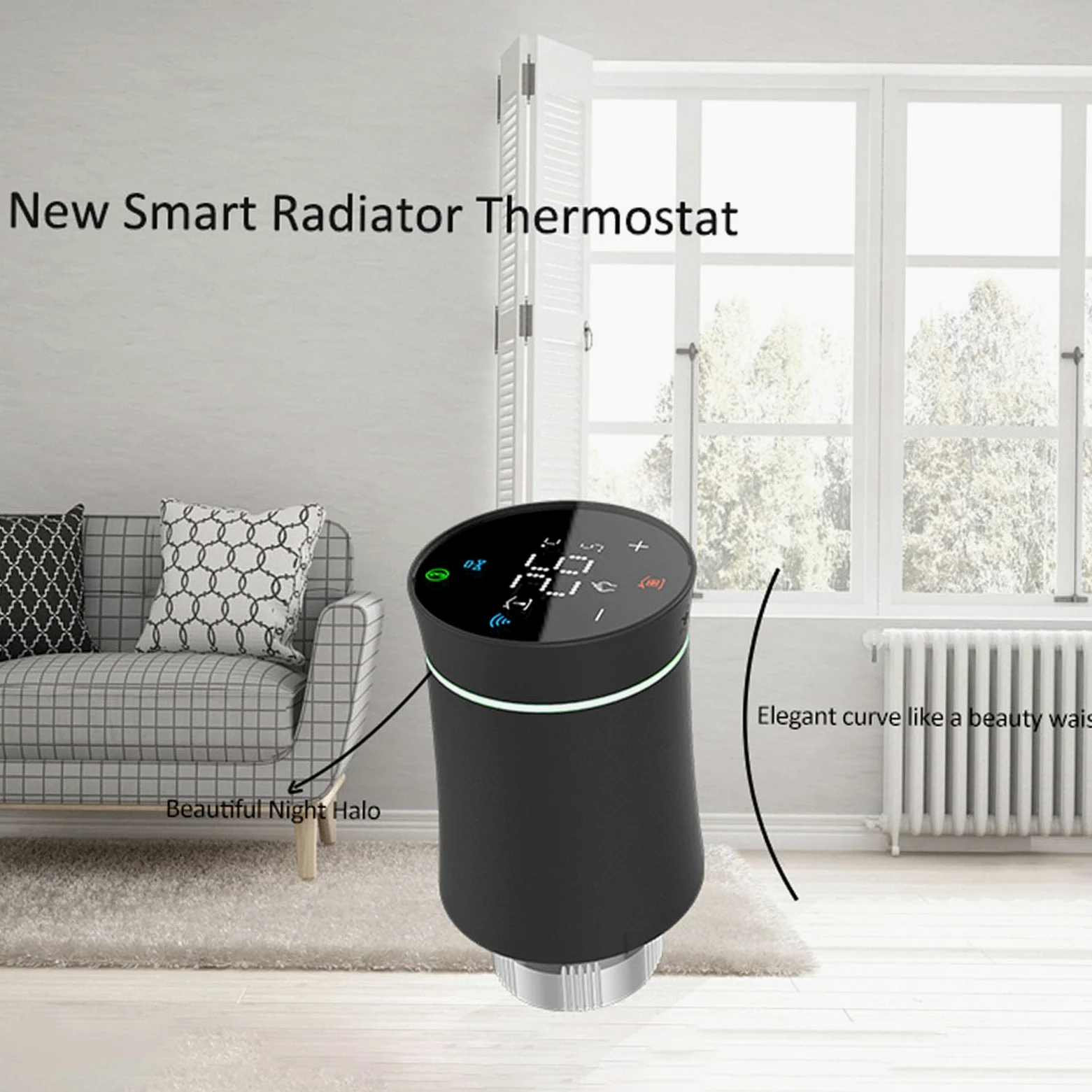 FTVOGUE Termostato Intelligente Valvola per Termosifone Valvola Termostatica Programmabile con Display LCD APP Controllo Vocale Programma 5+2 6+1 7 Giorni per Smart Life 2.4G (BLACK)