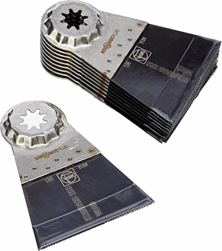 FEIN E-Cut Standard Lama da taglio, Conf. 10 pz., Larghezza 65 mm, Lunghezza 50 mm, Attacco Starlock Plus, Lama con dentatura stretta, Ideale per legno, cartongesso e plastica.
